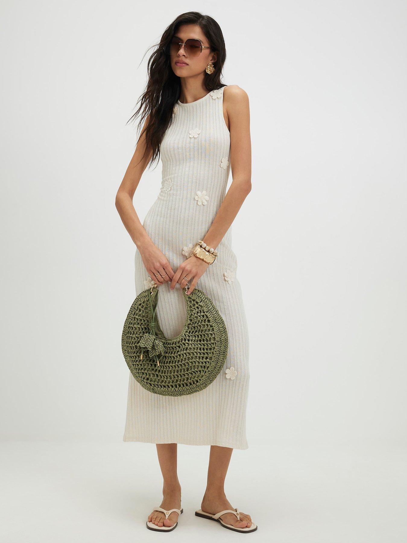 River Island Sleeveless 3d Flower Trim Midi Dress - White