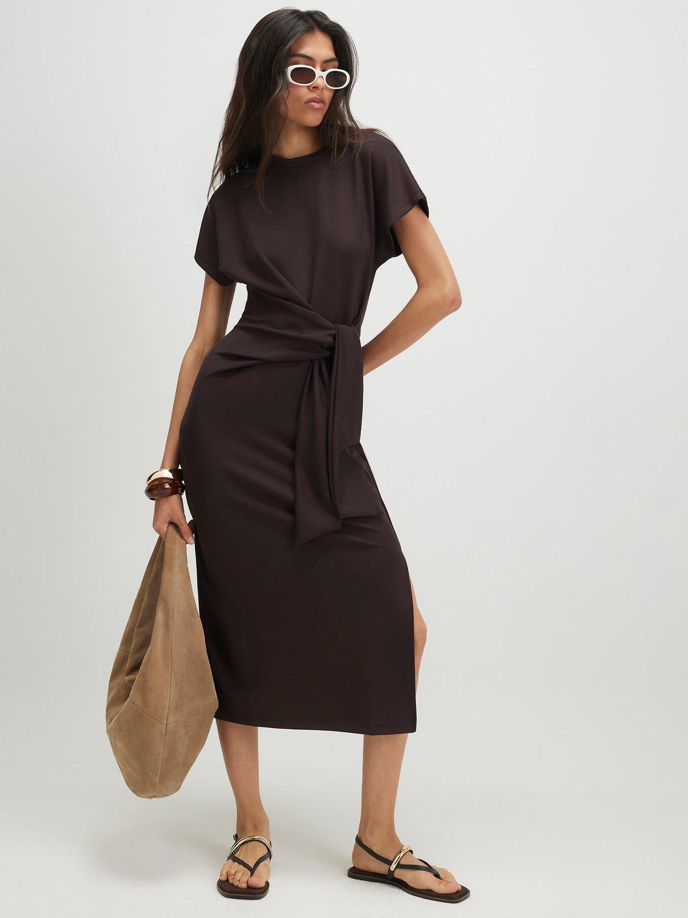 River Island Tie Side Midi Dress - Brown
