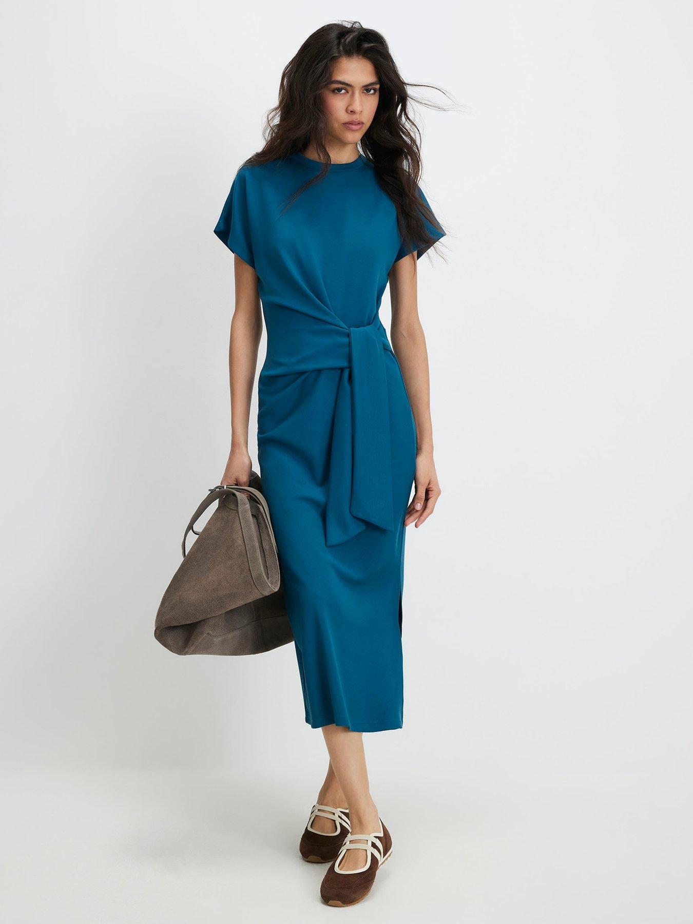 river island blue pleated dress River Island Pleated Denim Mini Dress in Blue