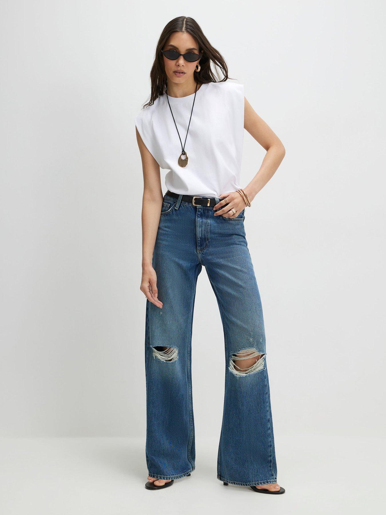 River Island Ripped Relaxed Straight Jeans - Blue