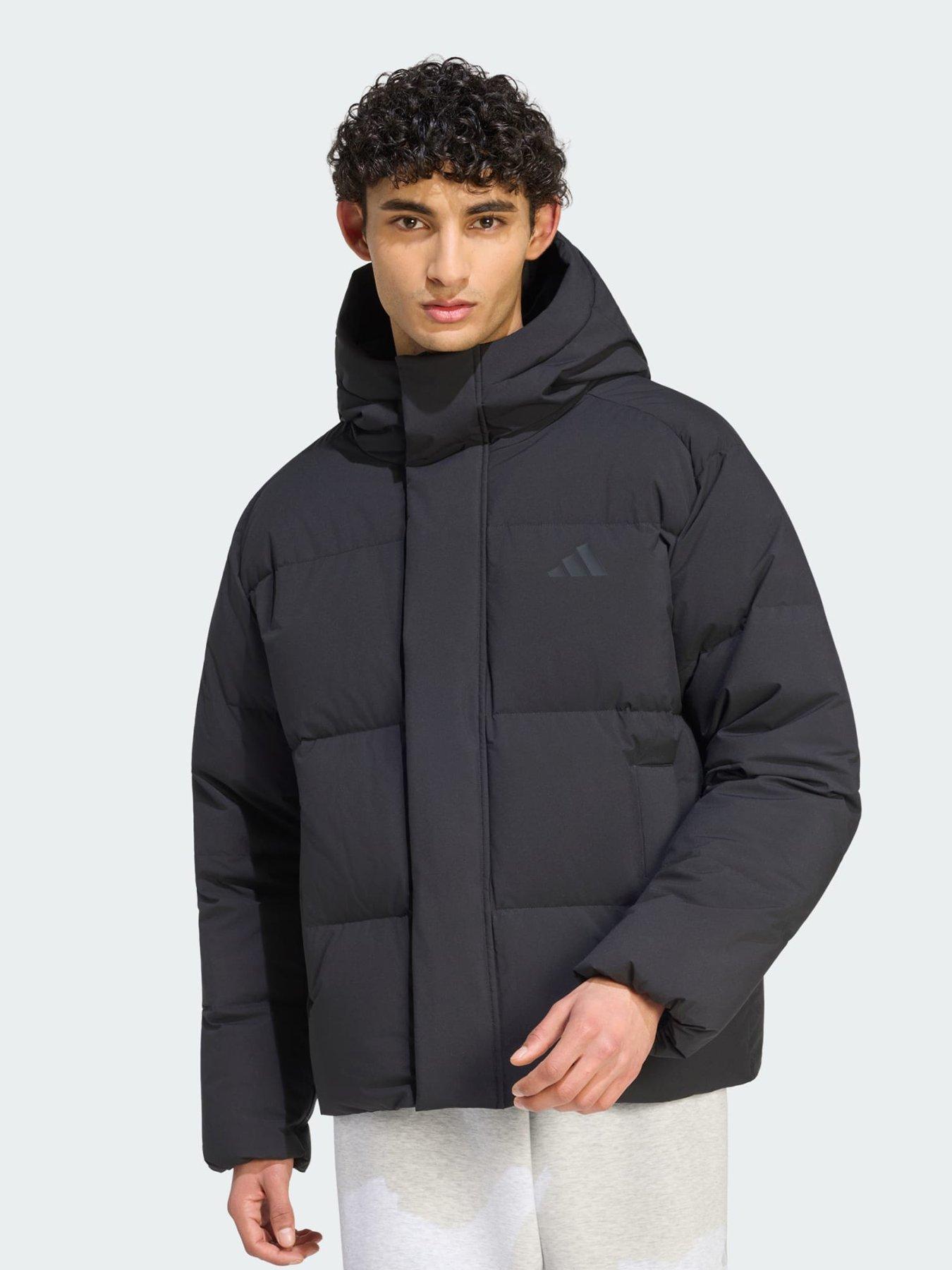adidas HELIONIC DOWN PUFFER HOODED JACKET, Black, Size Xl, Men