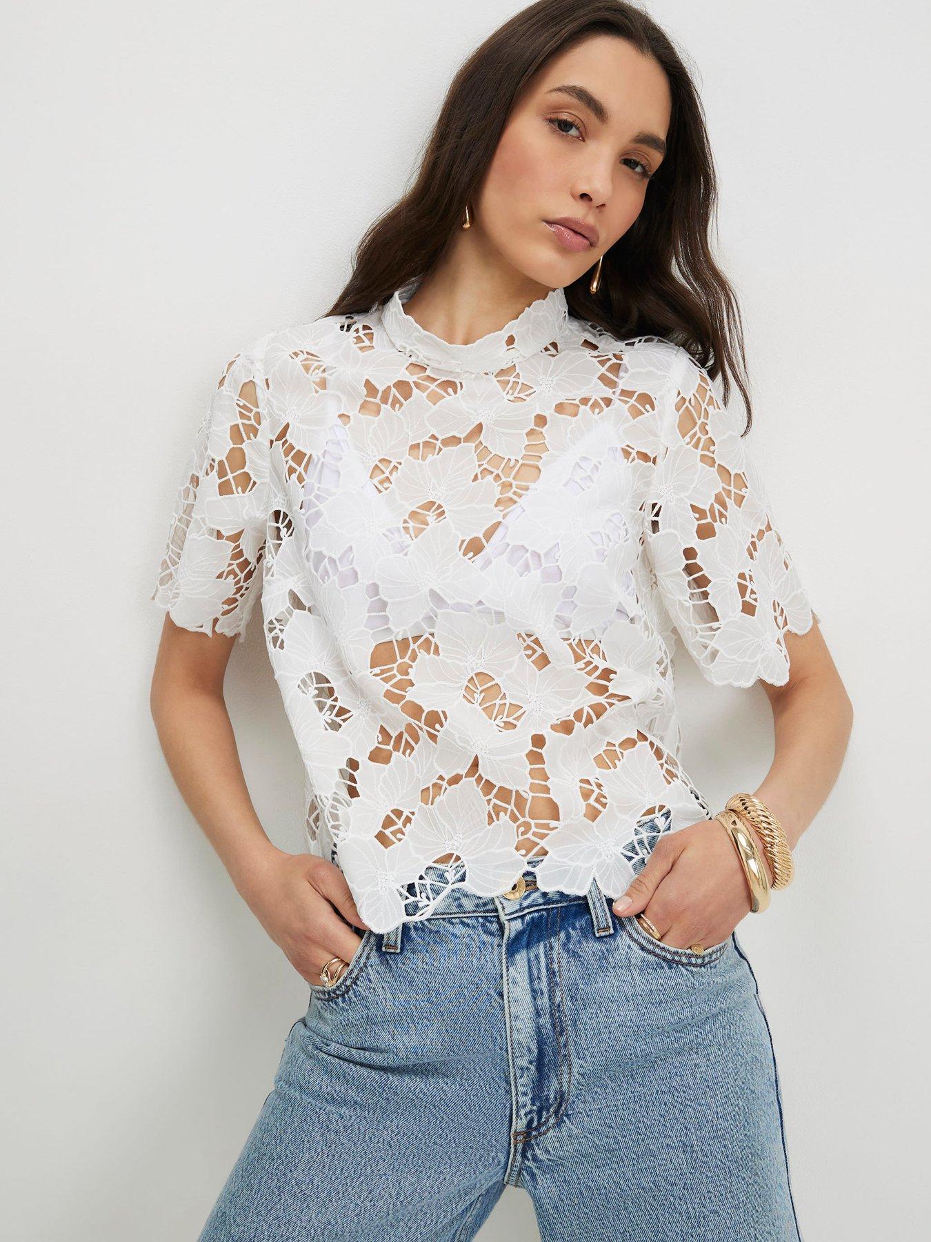 Image 1 of 4 of River Island Lace Short Sleeve Blouse
