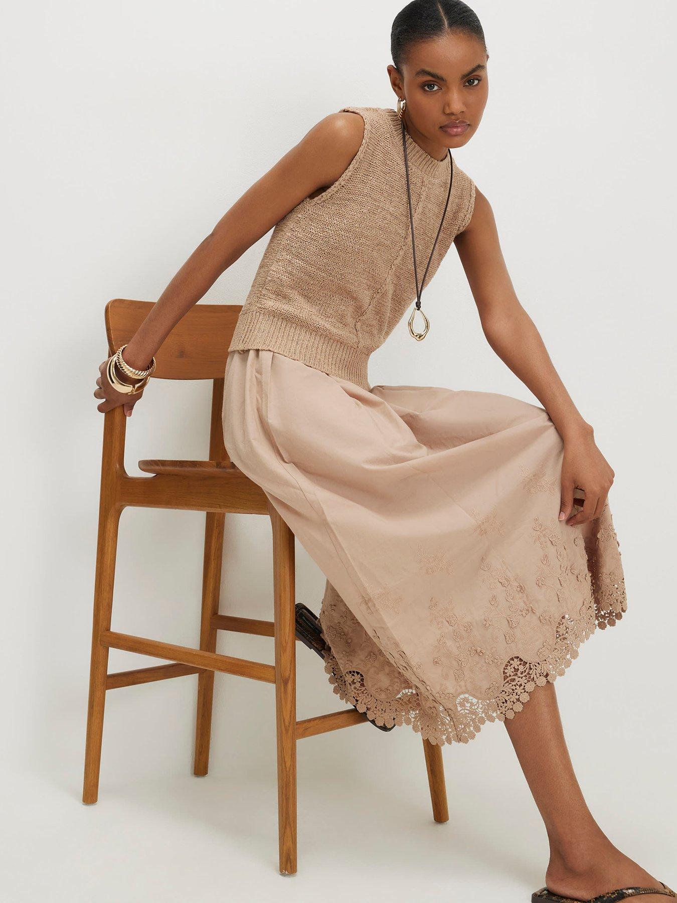 River Island Schiffli Hem Knitted Hybrid Dress