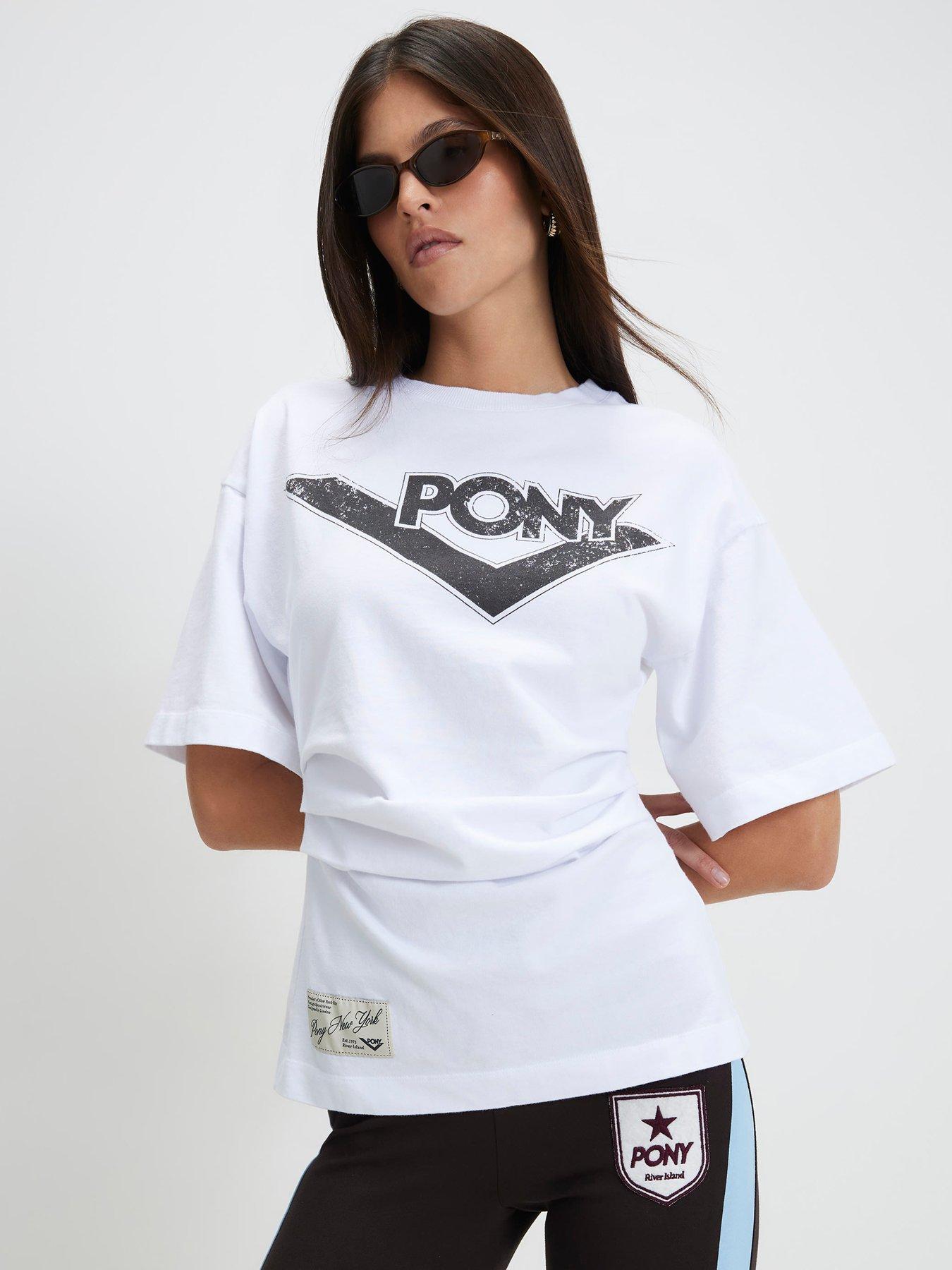 River Island Pony Ruched Side T-shirt, White, Size Xs, Women