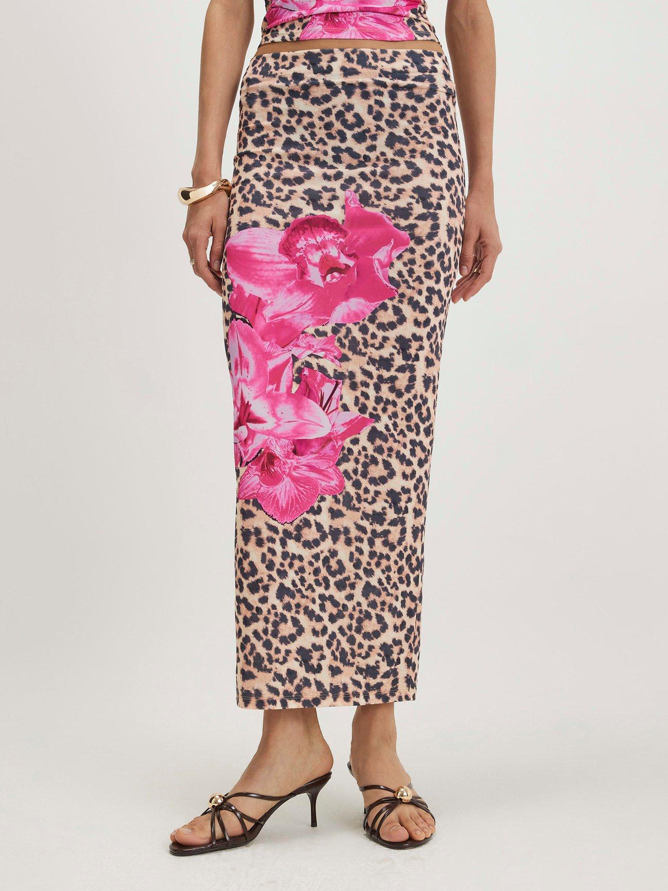 River Island Leopard Floral Maxi Skirt