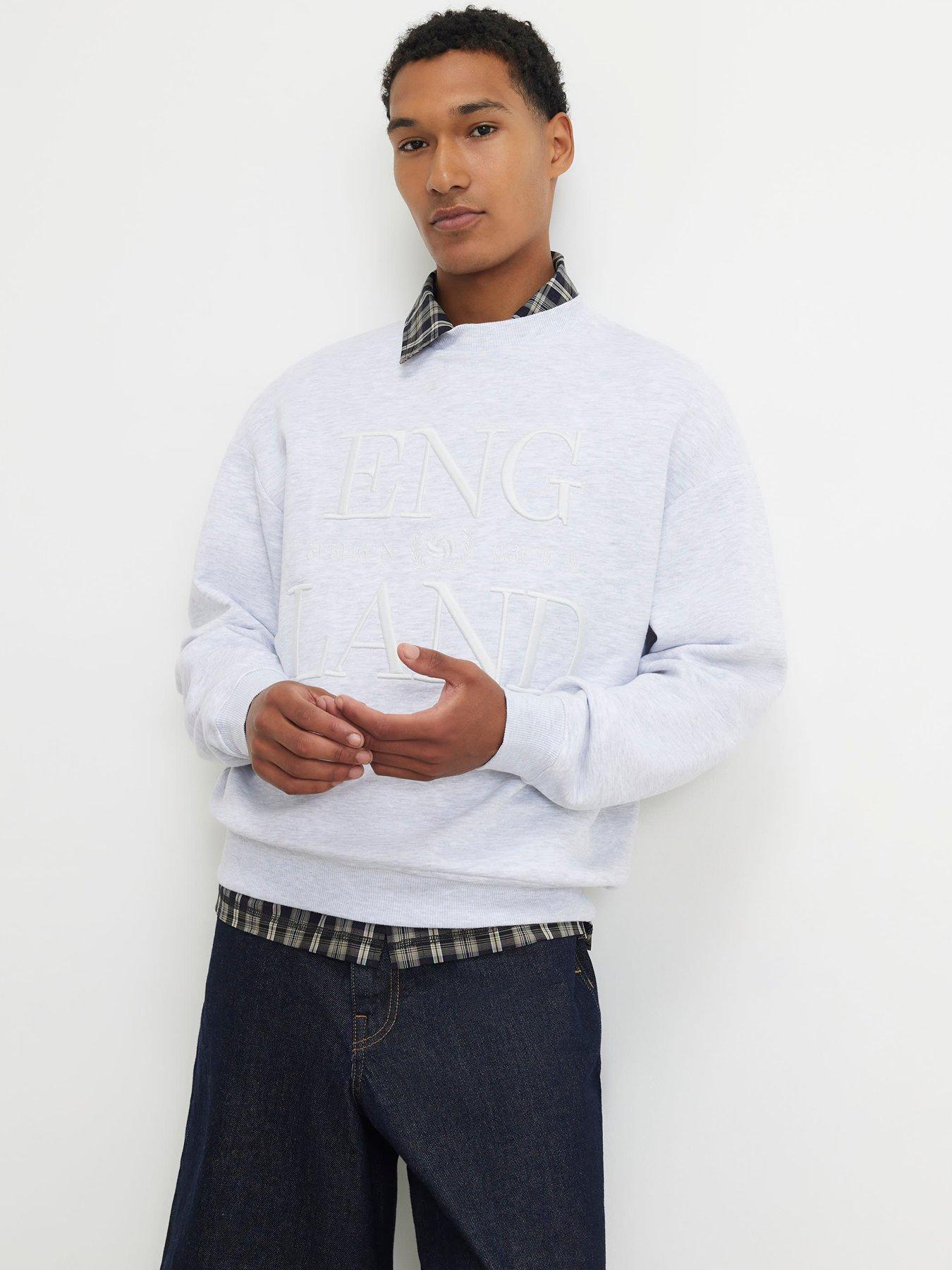 River Island Embroidered England Sweatshirt, Grey, Size S, Men