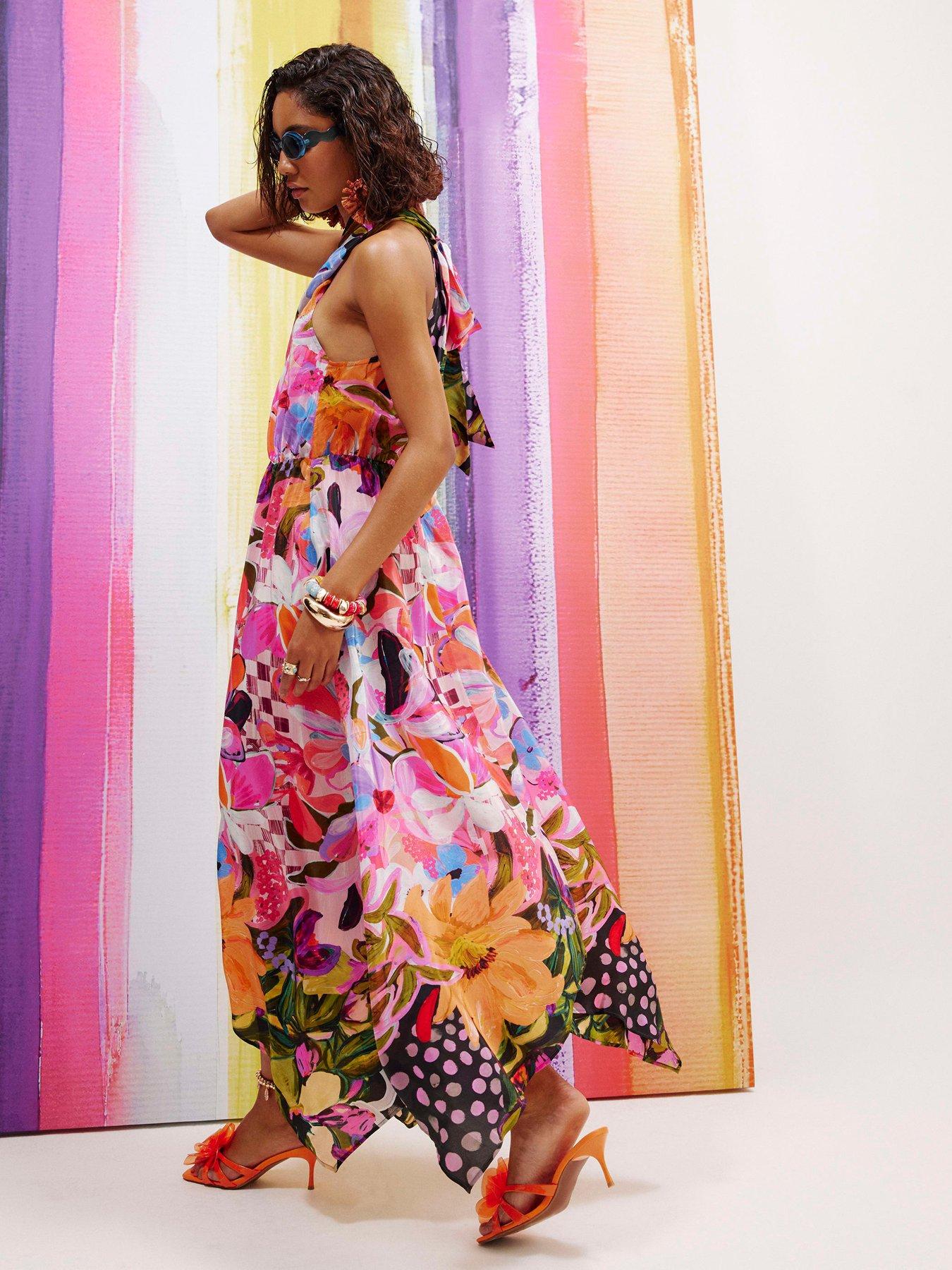 Image 2 of 4 of River Island Printed Halter Neck Midi Dress