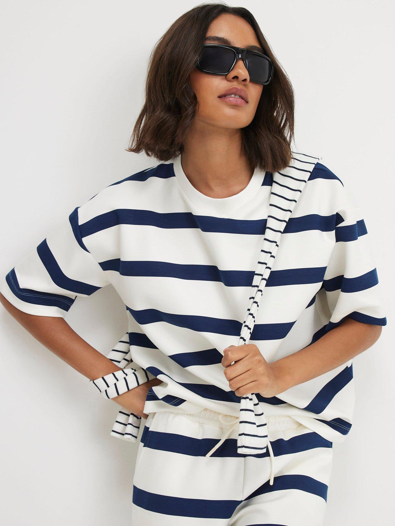 River Island Premium Striped Boxy T-shirt, Cream, Size Xs, Women