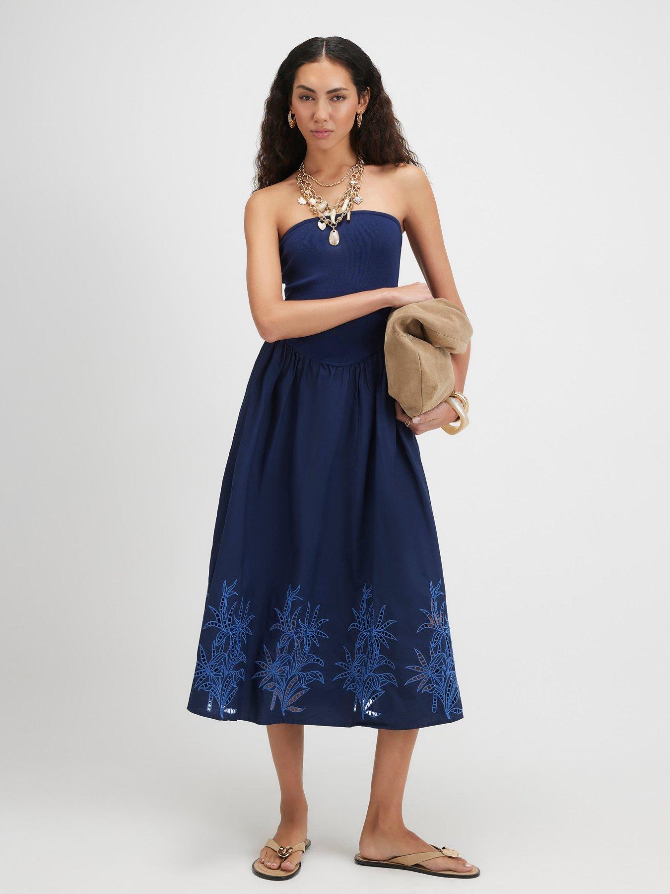 River Island Cotton Embroidered Bandeau Midi Dress