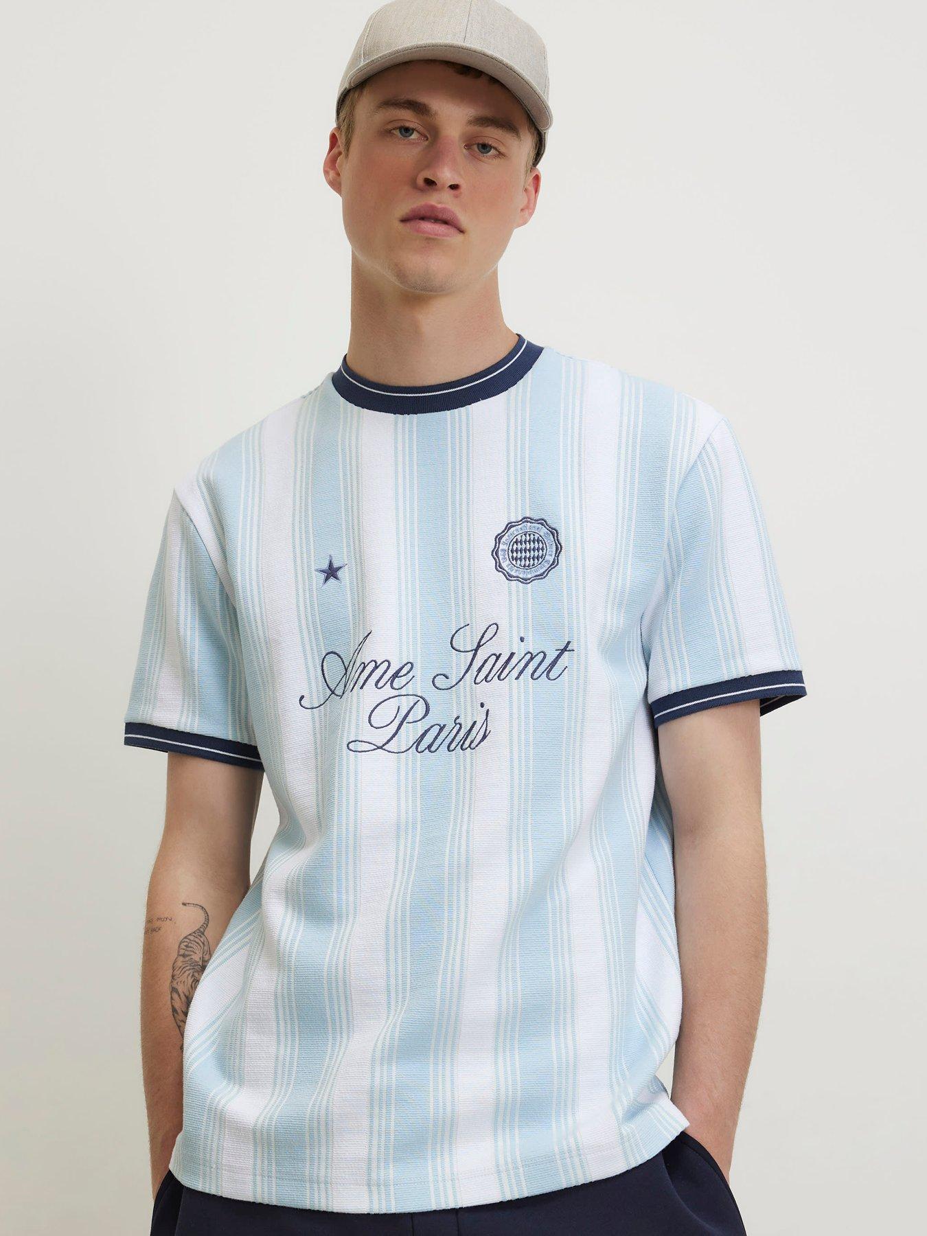 River Island Cotton Blend Ame Saint Paris T-shirt, Blue, Size M, Men