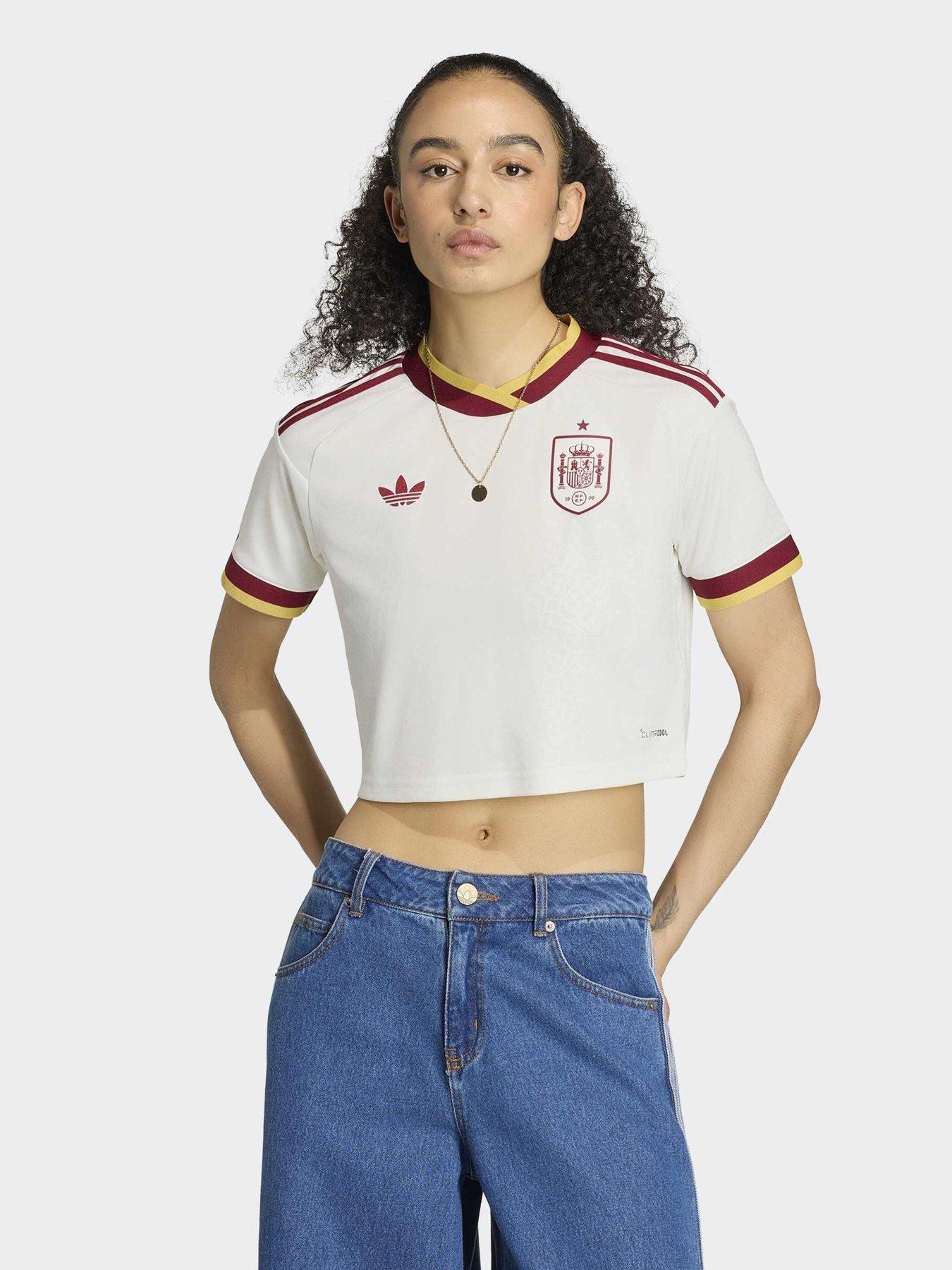 adidas Spain 26 Away Cropped Jersey, White, Size 2Xl, Women