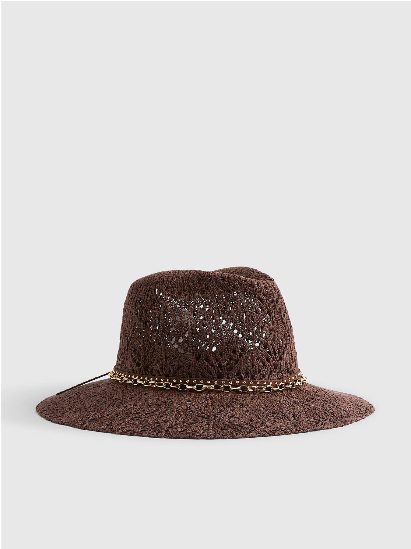 Image 1 of 3 of River Island Cut Out Studded Band Fedora Hat - Brown