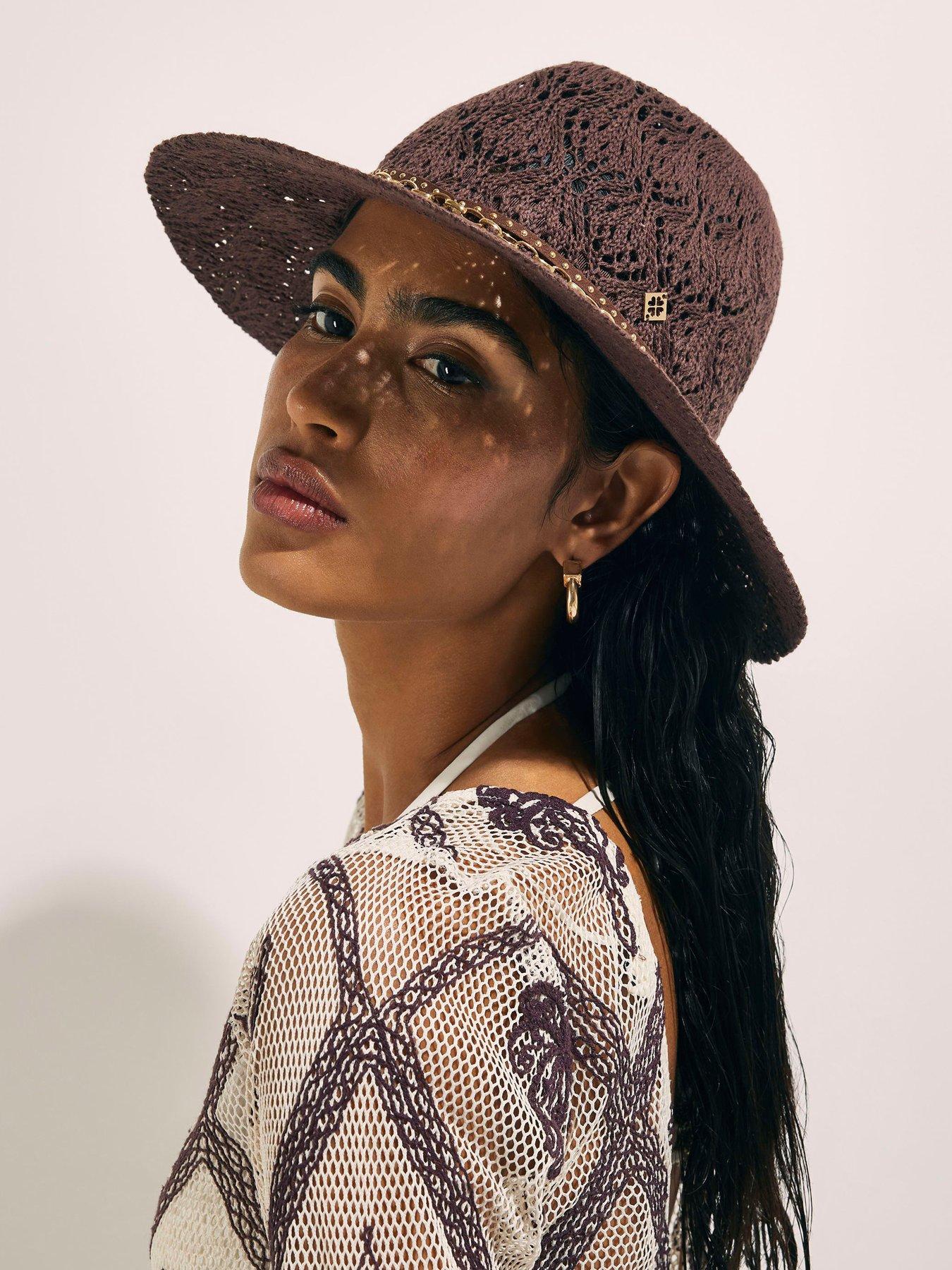 Image 2 of 3 of River Island Cut Out Studded Band Fedora Hat - Brown