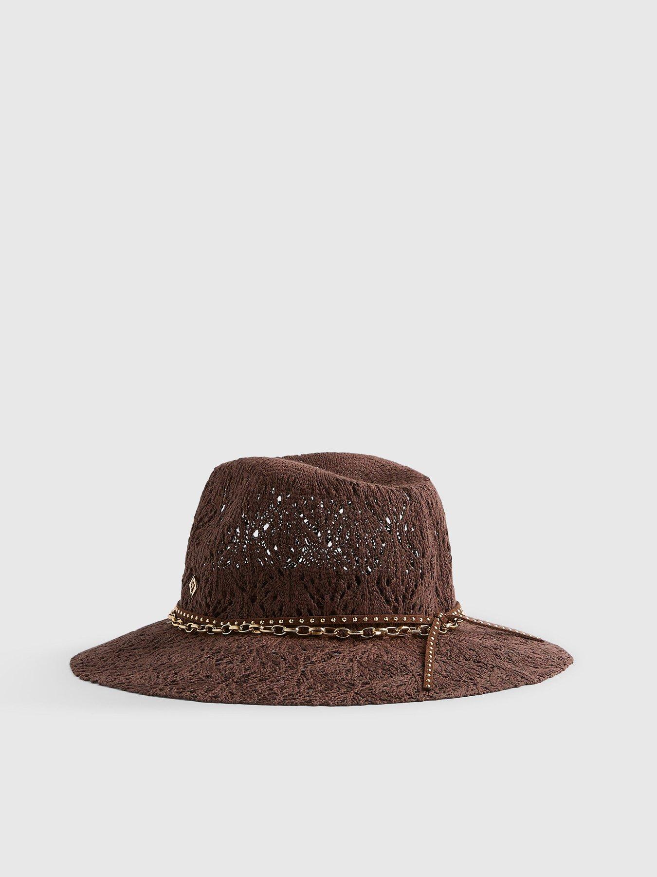 Image 3 of 3 of River Island Cut Out Studded Band Fedora Hat - Brown