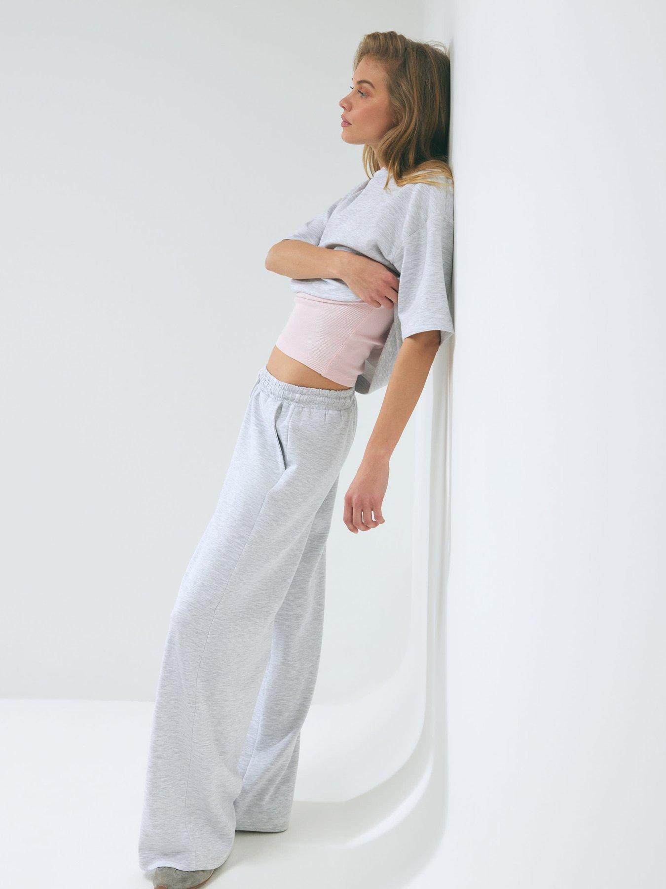 Image 4 of 4 of River Island Premium Drawstring Wide Leg Joggers - Grey