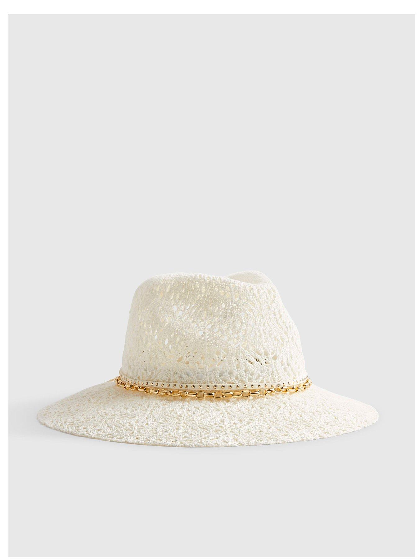 Image 1 of 4 of River Island Cut Out Studded Band Fedora Hat - Cream