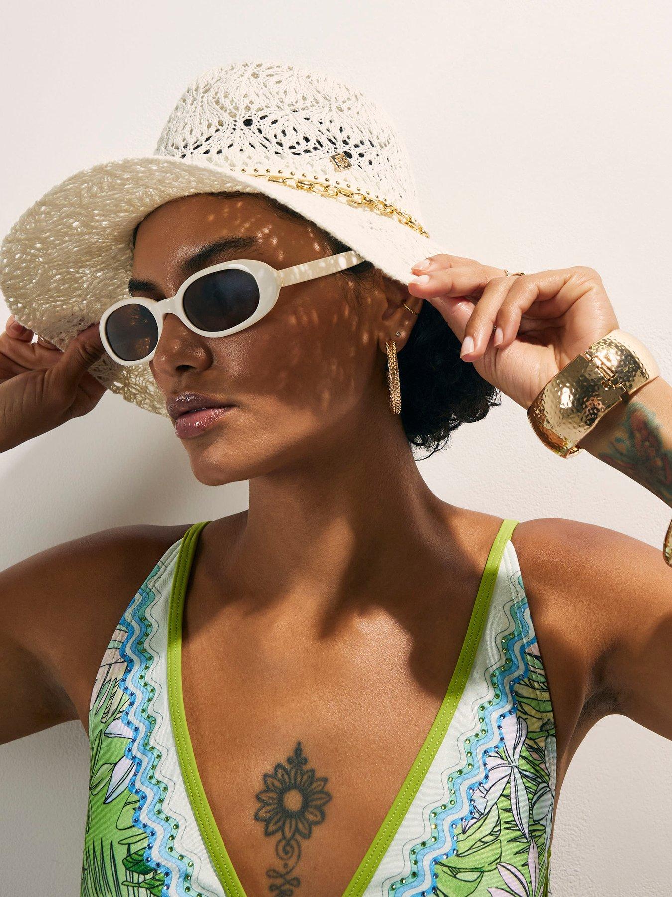Image 2 of 4 of River Island Cut Out Studded Band Fedora Hat - Cream