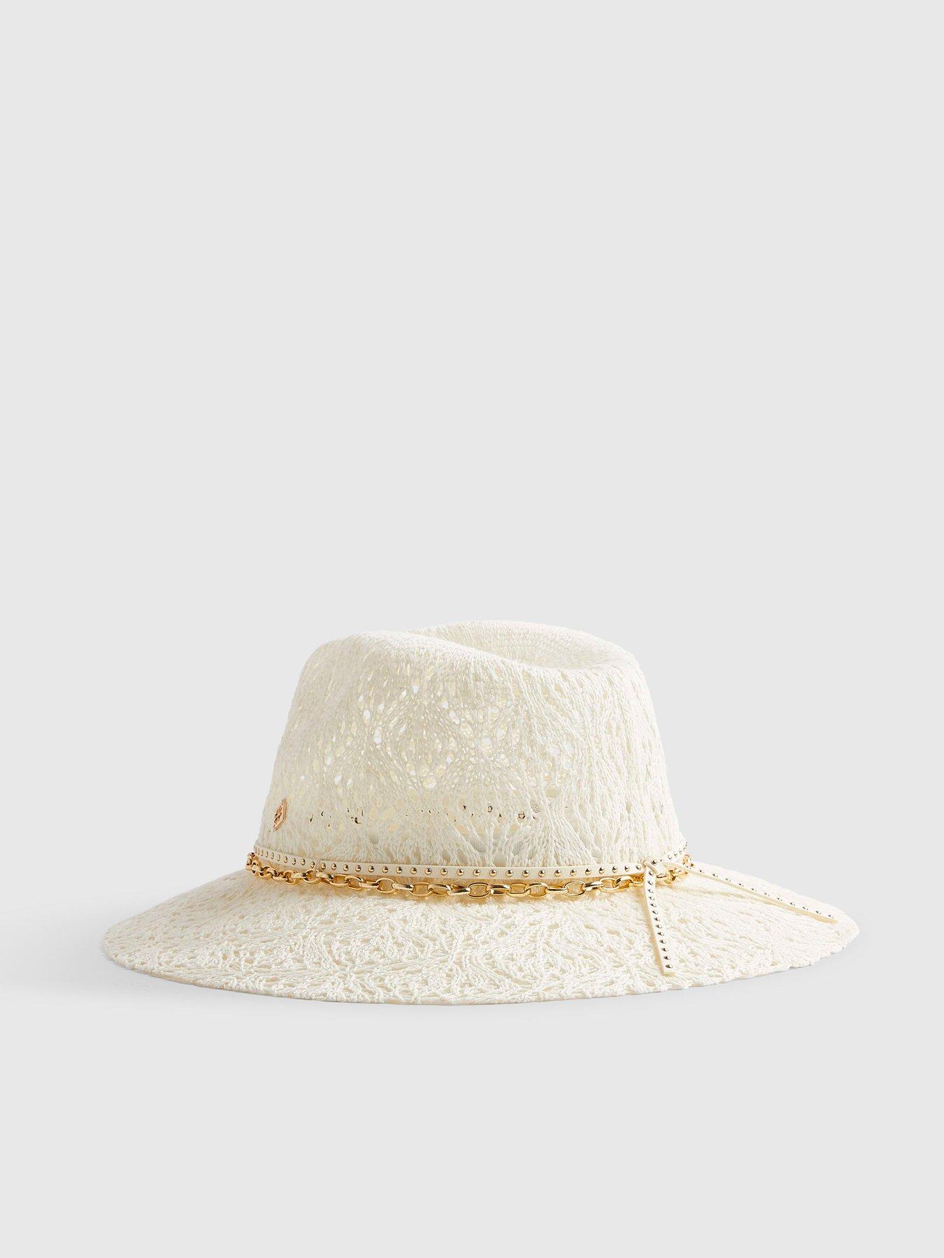 Image 3 of 4 of River Island Cut Out Studded Band Fedora Hat - Cream