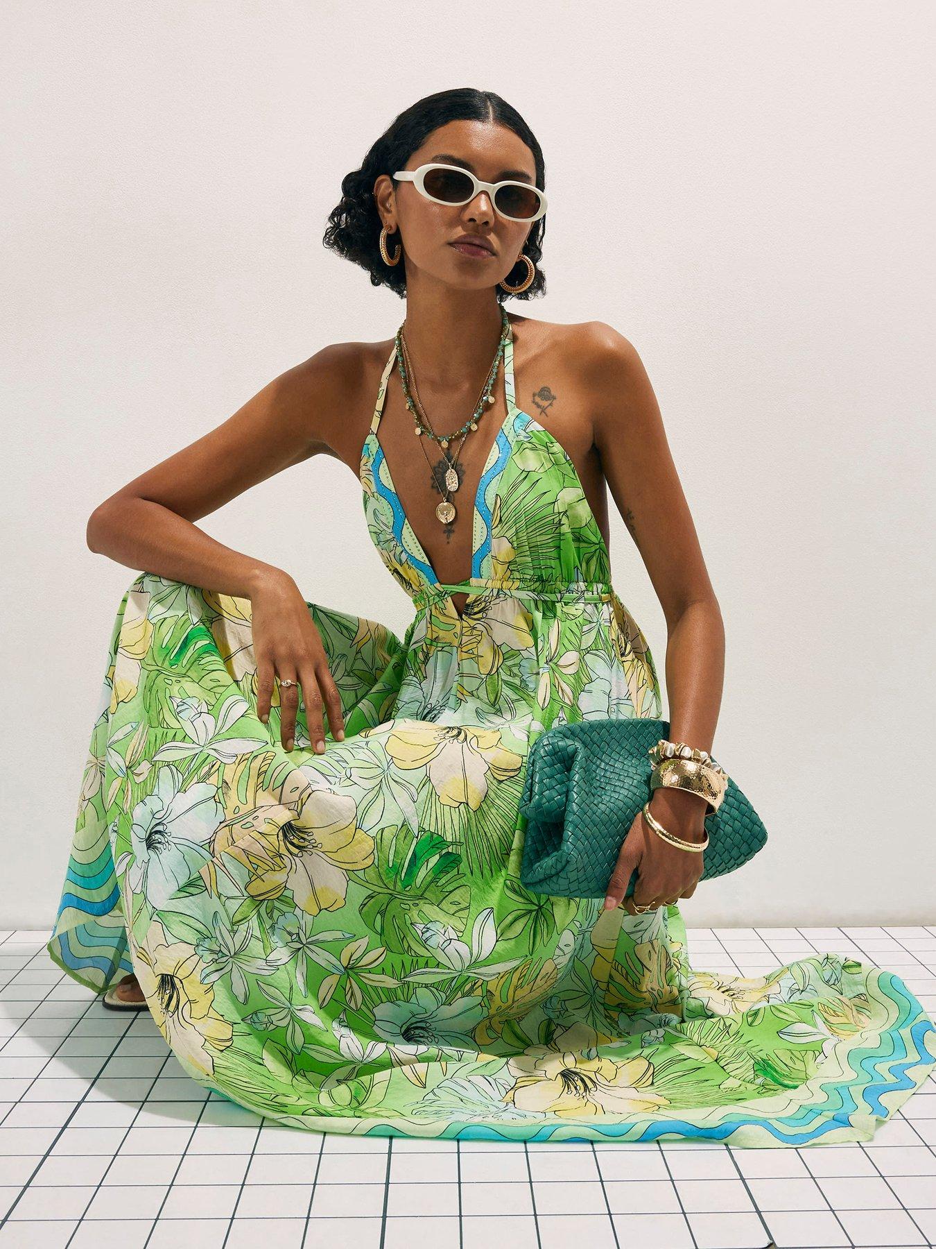 river island green maxi dress Cotton Tropicana Plunge - sku_321152