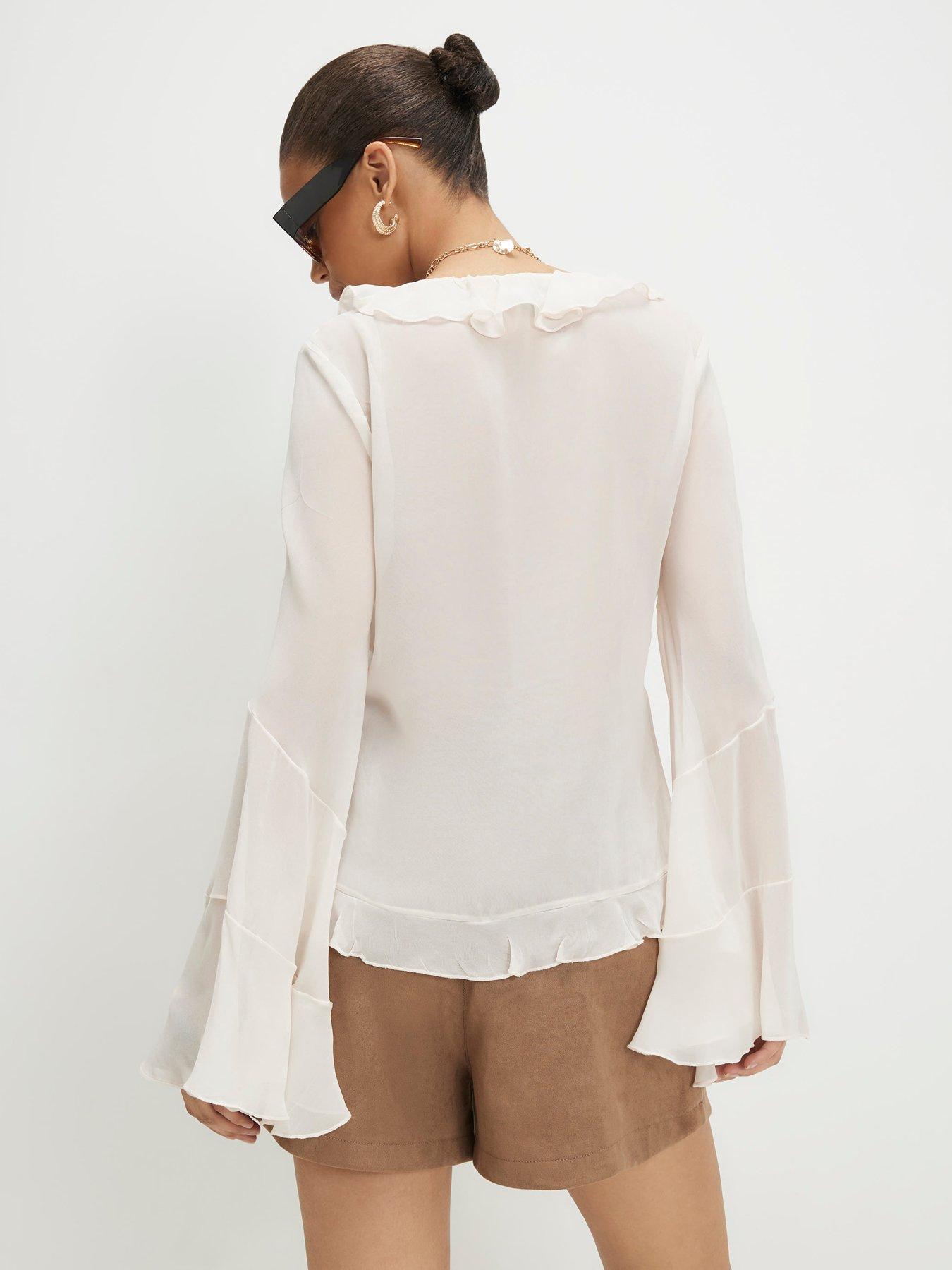 Image 2 of 4 of River Island Long Sleeve Ruffle Front Blouse - White