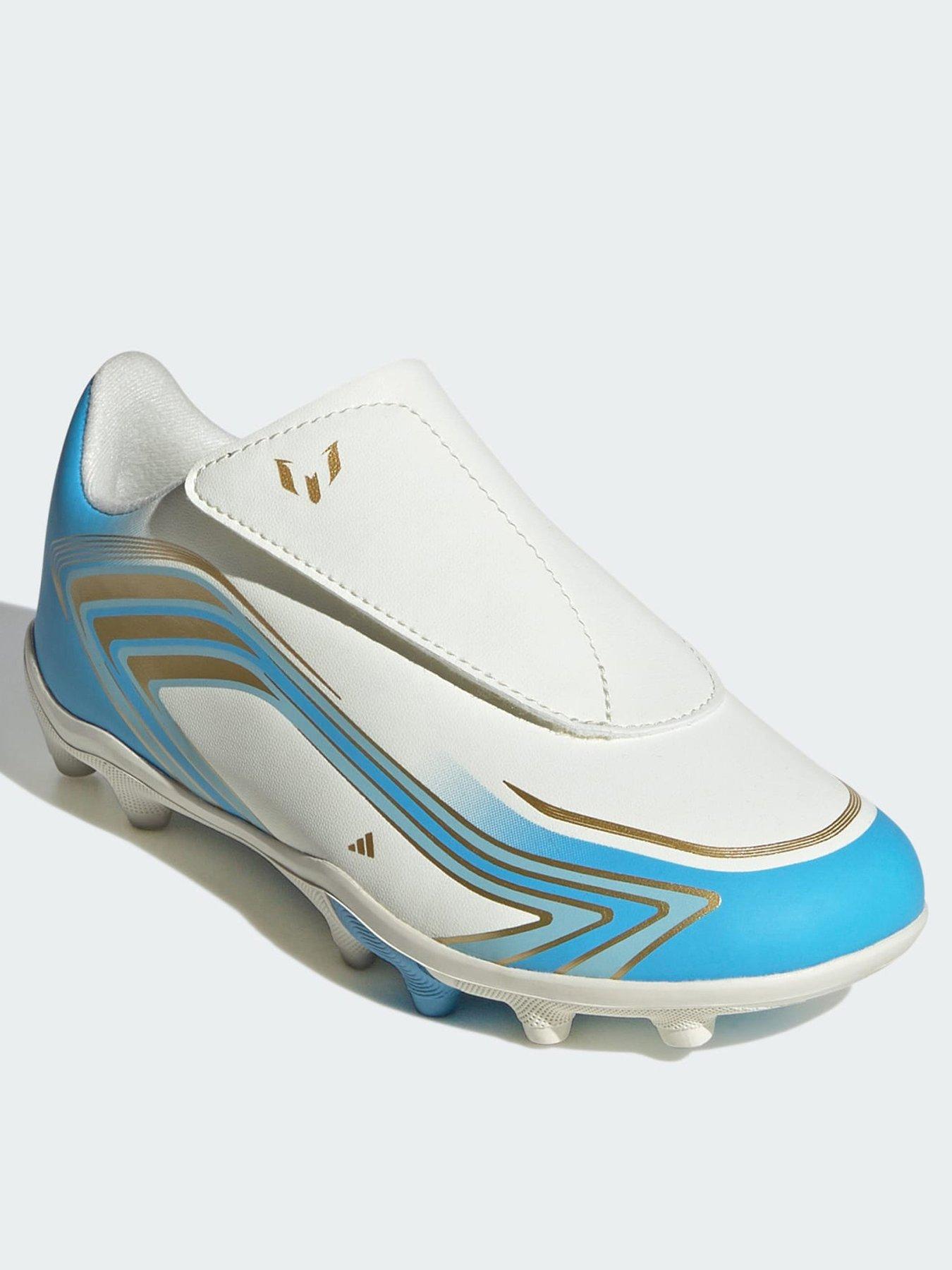 adidas F50 Messi Club Velcro Firm Ground / Multi Ground Football Boots Kids, Off White, Size 13 Younger