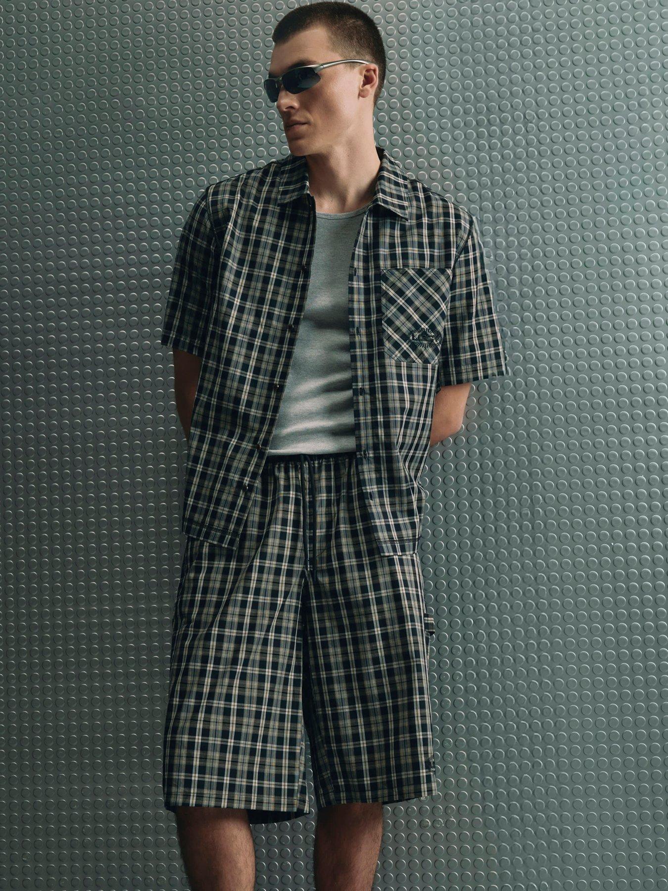 Image 1 of 4 of River Island Boxy Fit Cotton Check Lgcy Shirt - Black