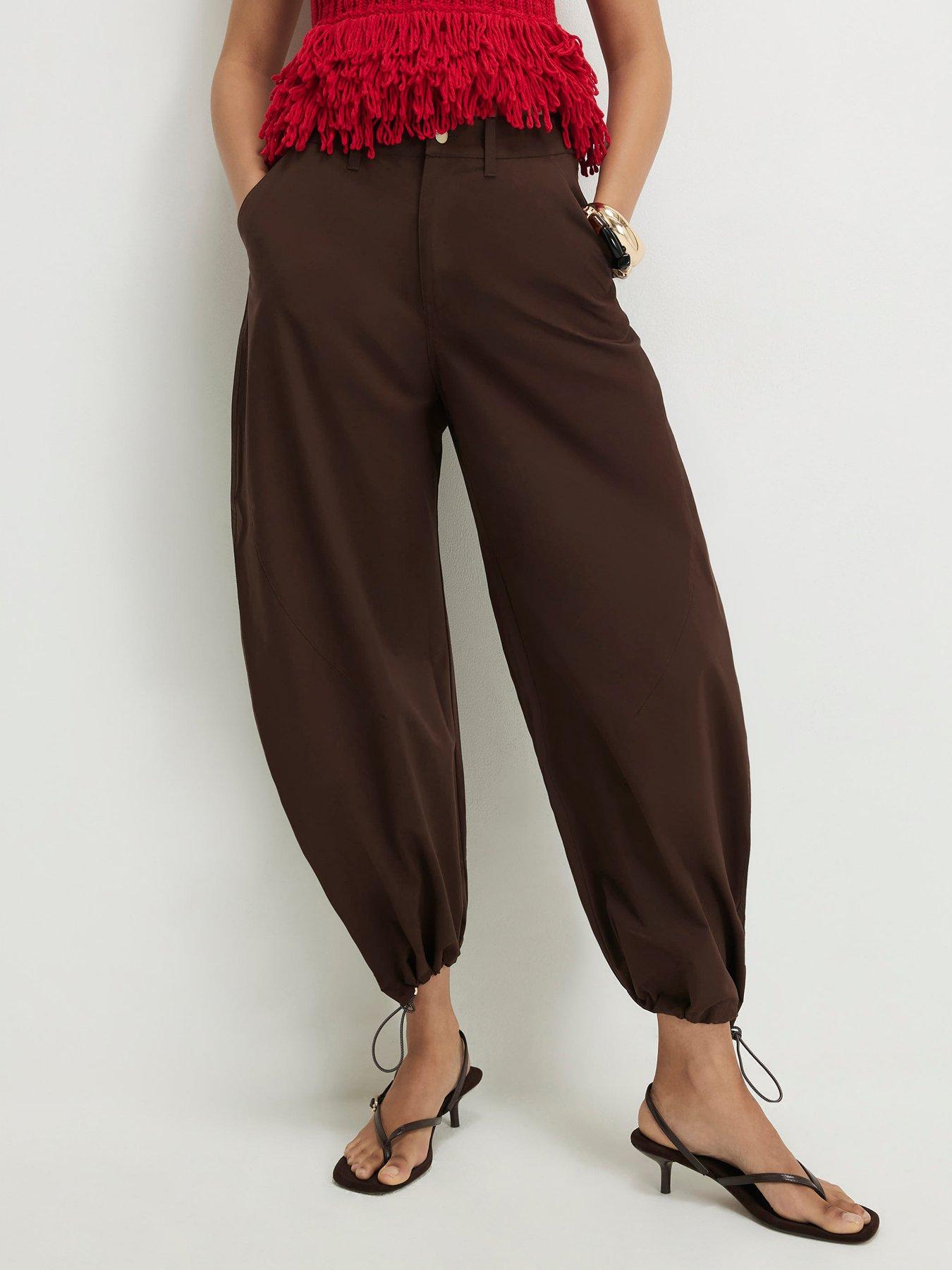 Image 1 of 4 of River Island Drawstring Cuff Balloon Leg Trousers - Brown