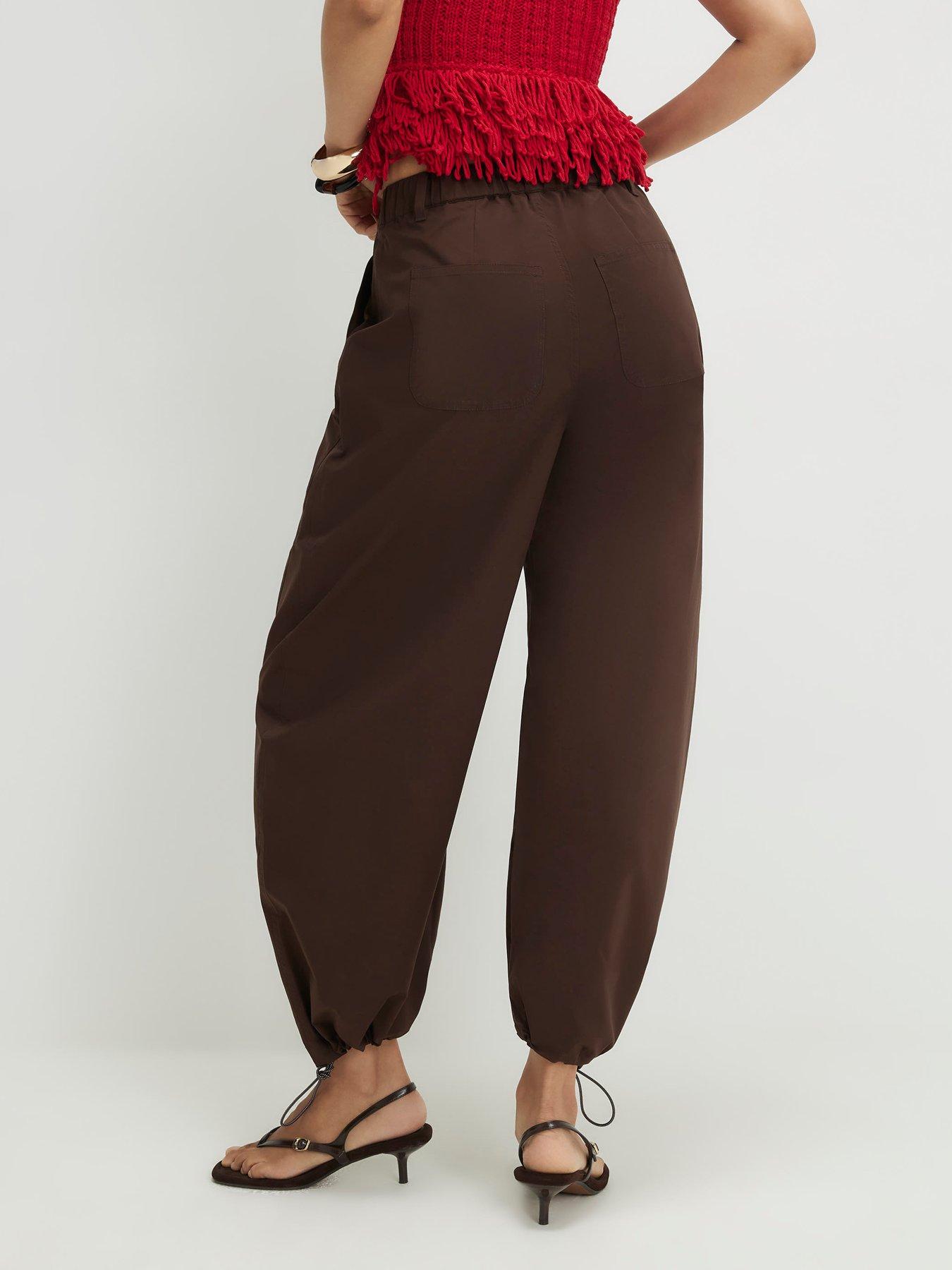 Image 2 of 4 of River Island Drawstring Cuff Balloon Leg Trousers - Brown