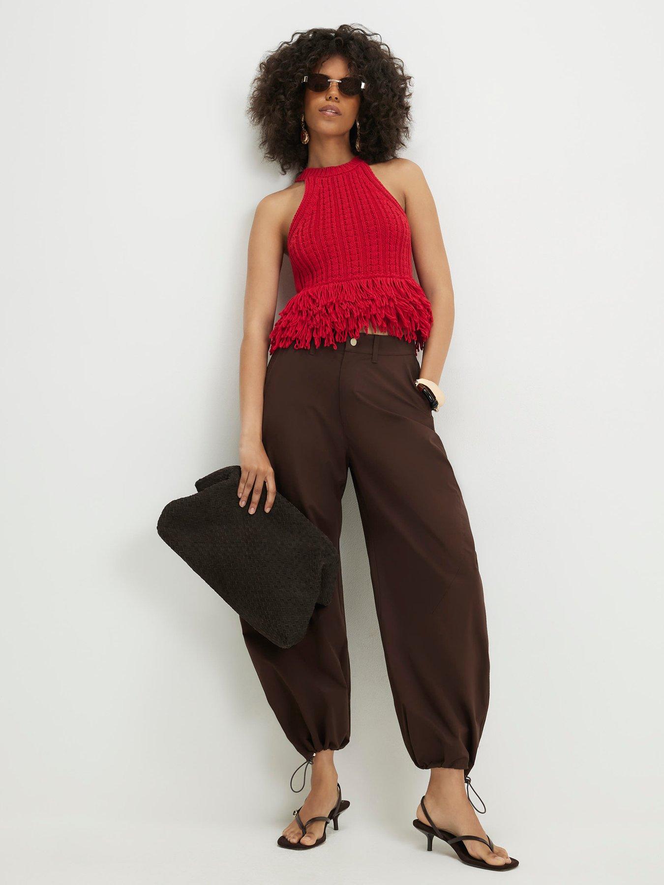 Image 3 of 4 of River Island Drawstring Cuff Balloon Leg Trousers - Brown
