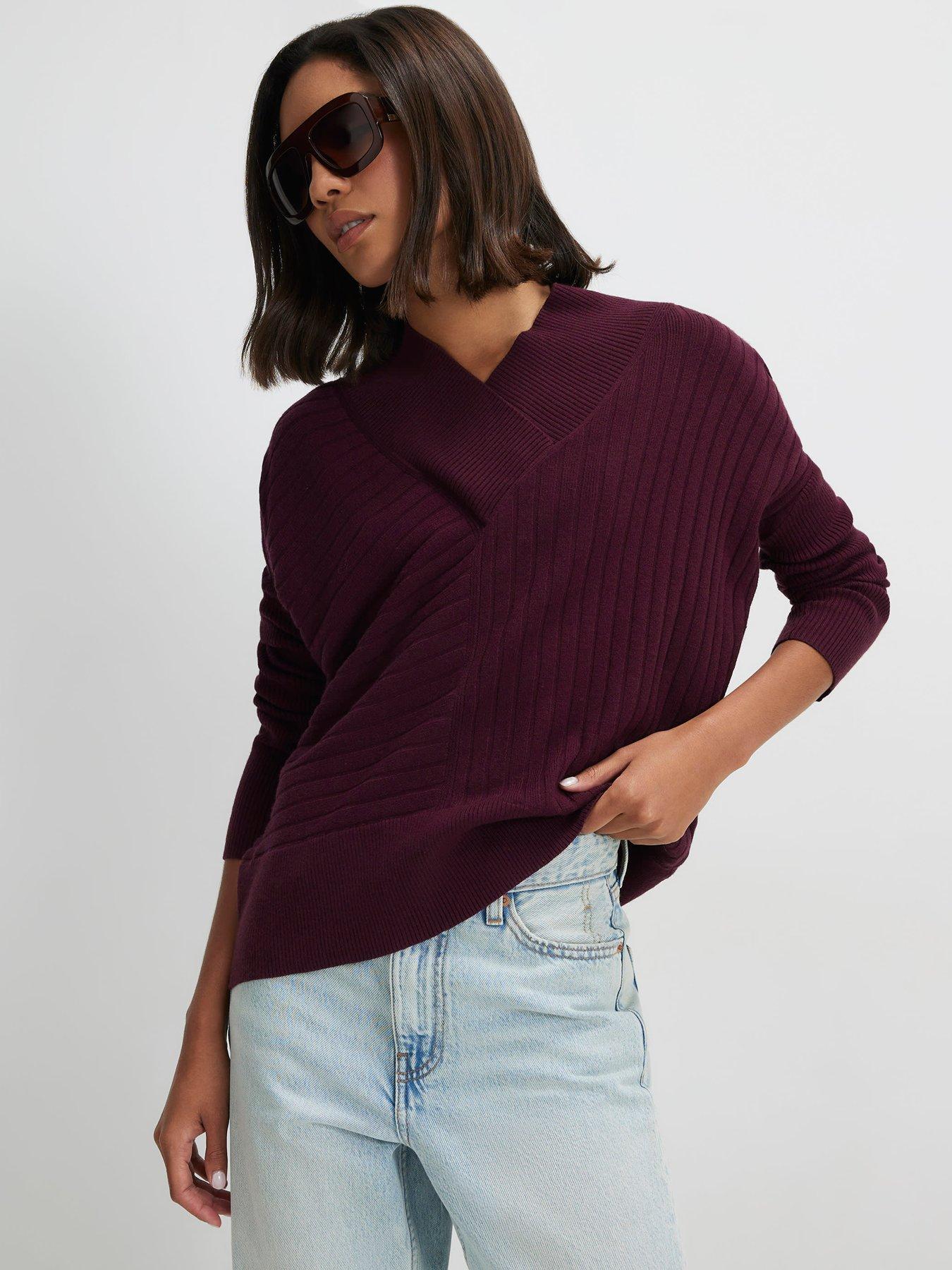 River Island Cotton V Neck Ribbed Jumper - Red