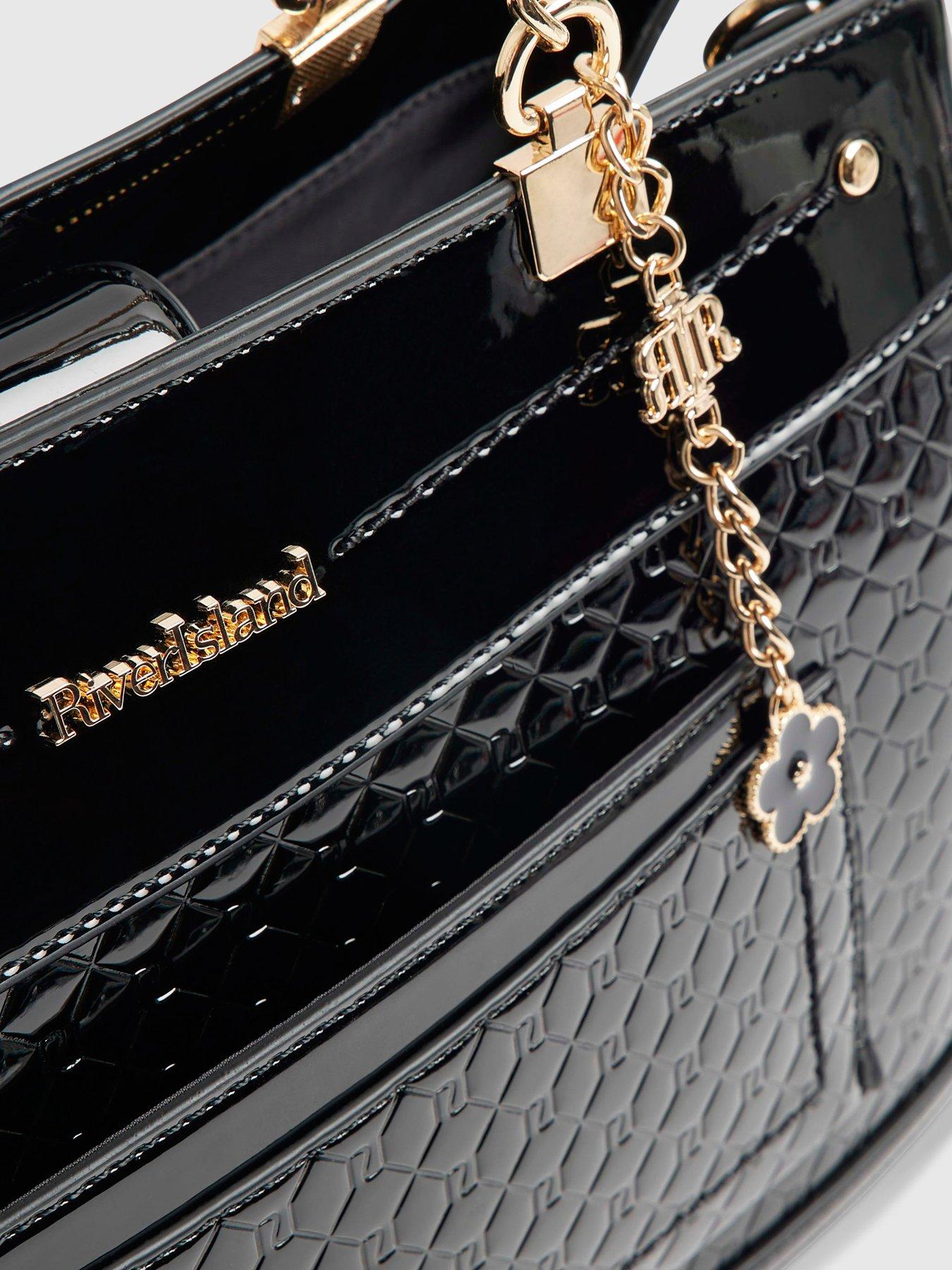 Image 4 of 4 of River Island Chain Handle Embossed Tote Bag - Black