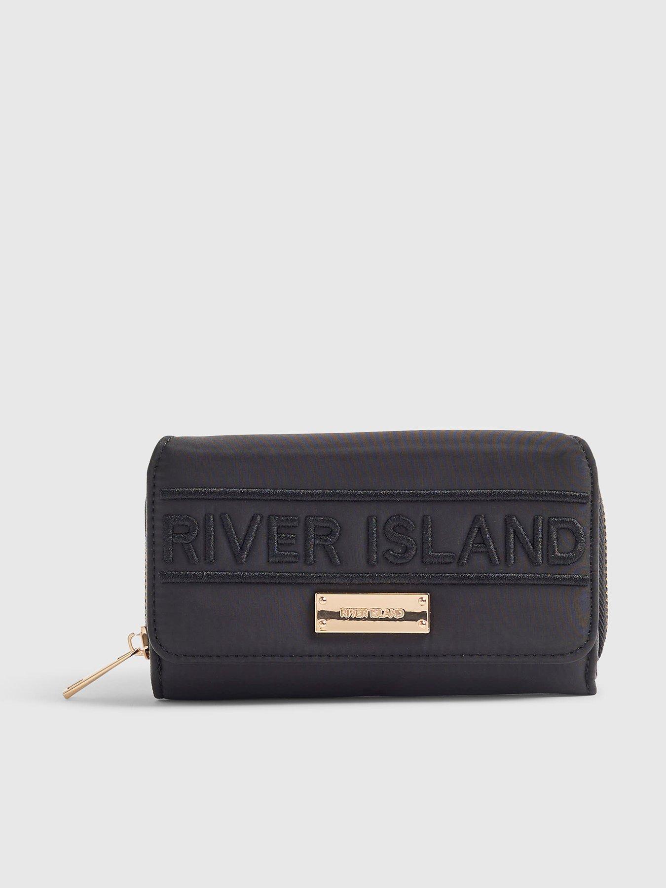 River Island Nylon Logo Flap Purse - Black