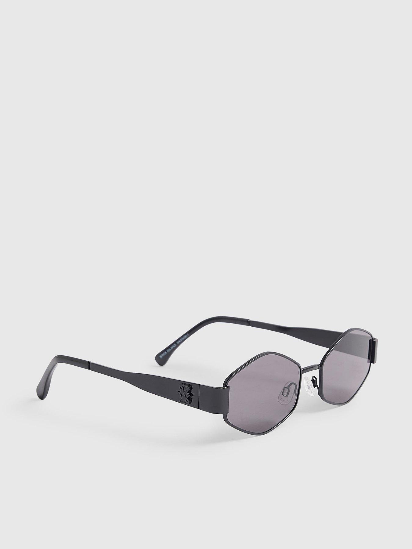 Image 1 of 4 of River Island Slim Hexagonal Sunglasses - Black