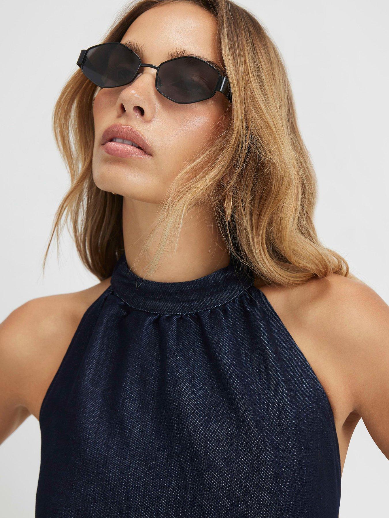 Image 2 of 4 of River Island Slim Hexagonal Sunglasses - Black