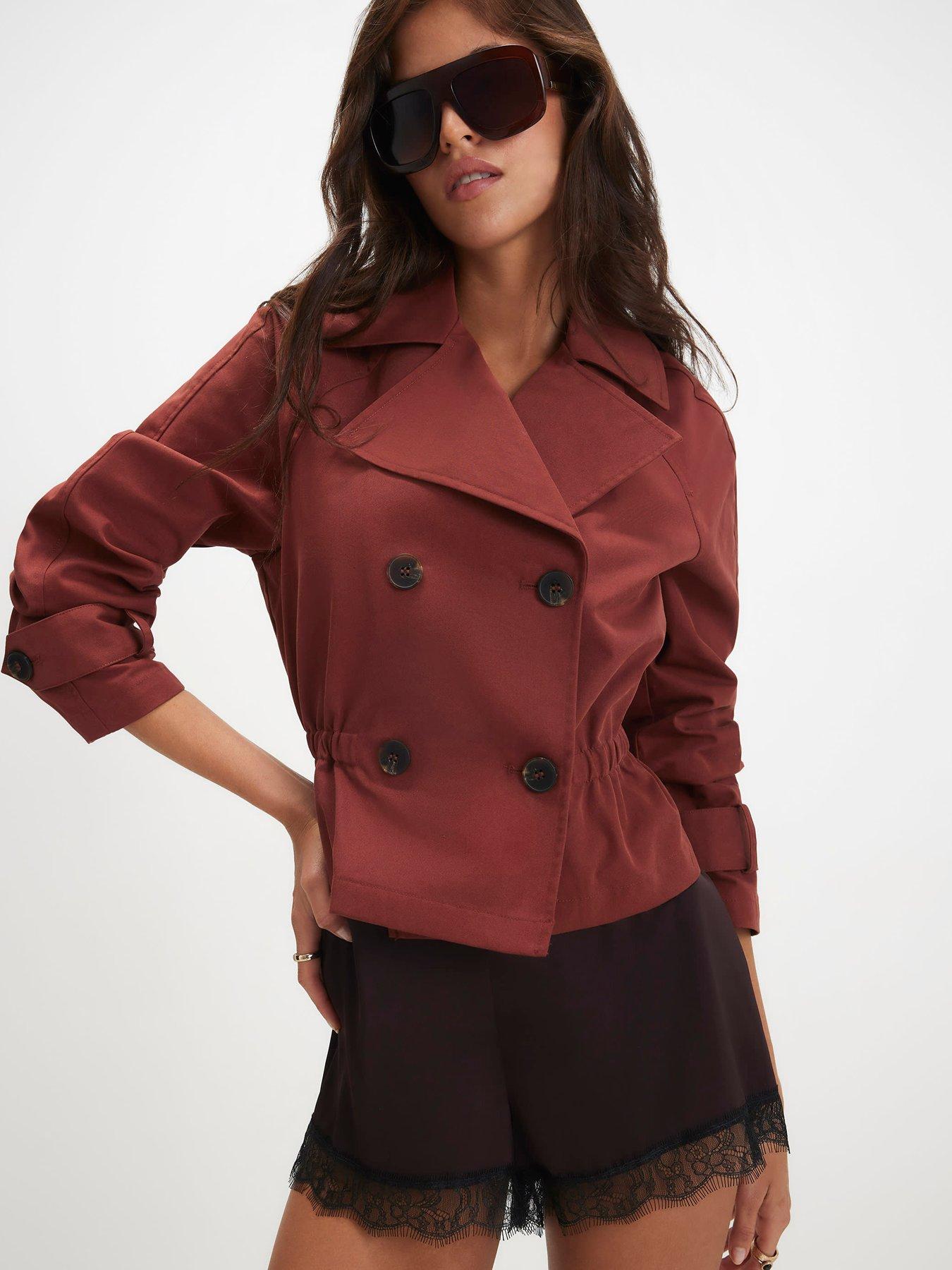 River Island Casual Waisted Crop Trench Jacket - Dark Orange