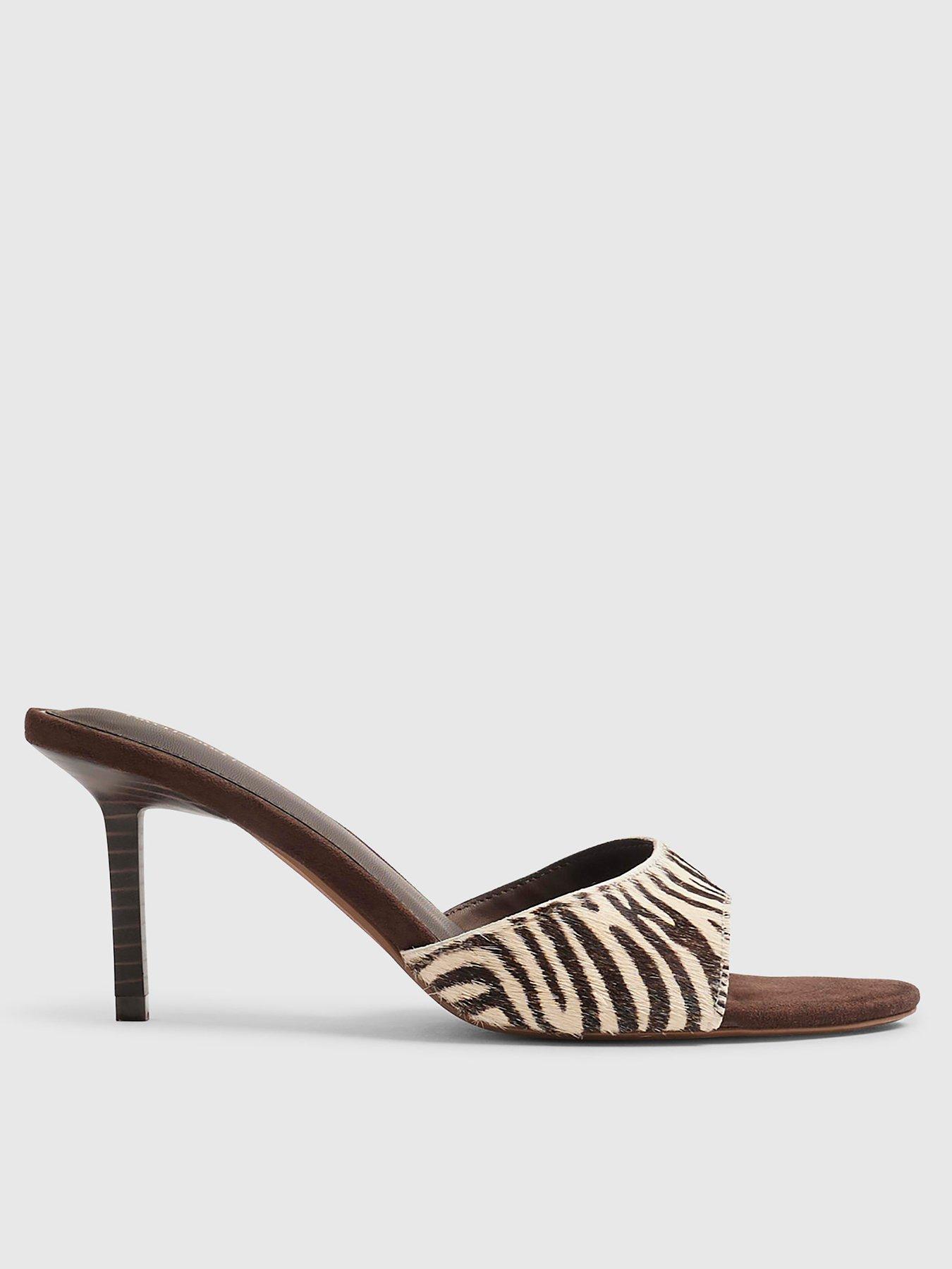 Image 1 of 4 of River Island Zebra Mule Heeled Sandals - Brown