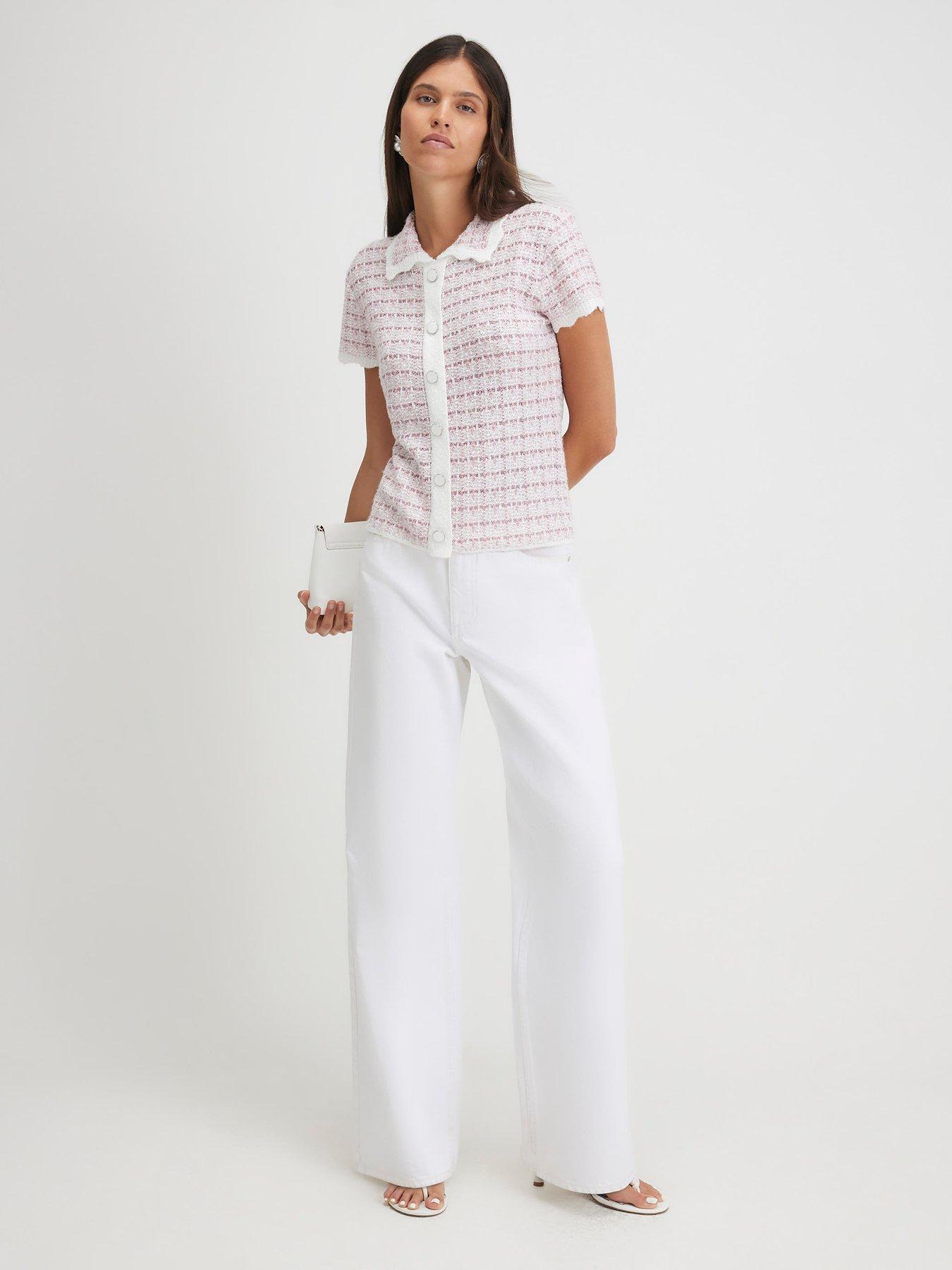 Image 3 of 4 of River Island Knit Button Through Boucle Top - Pink