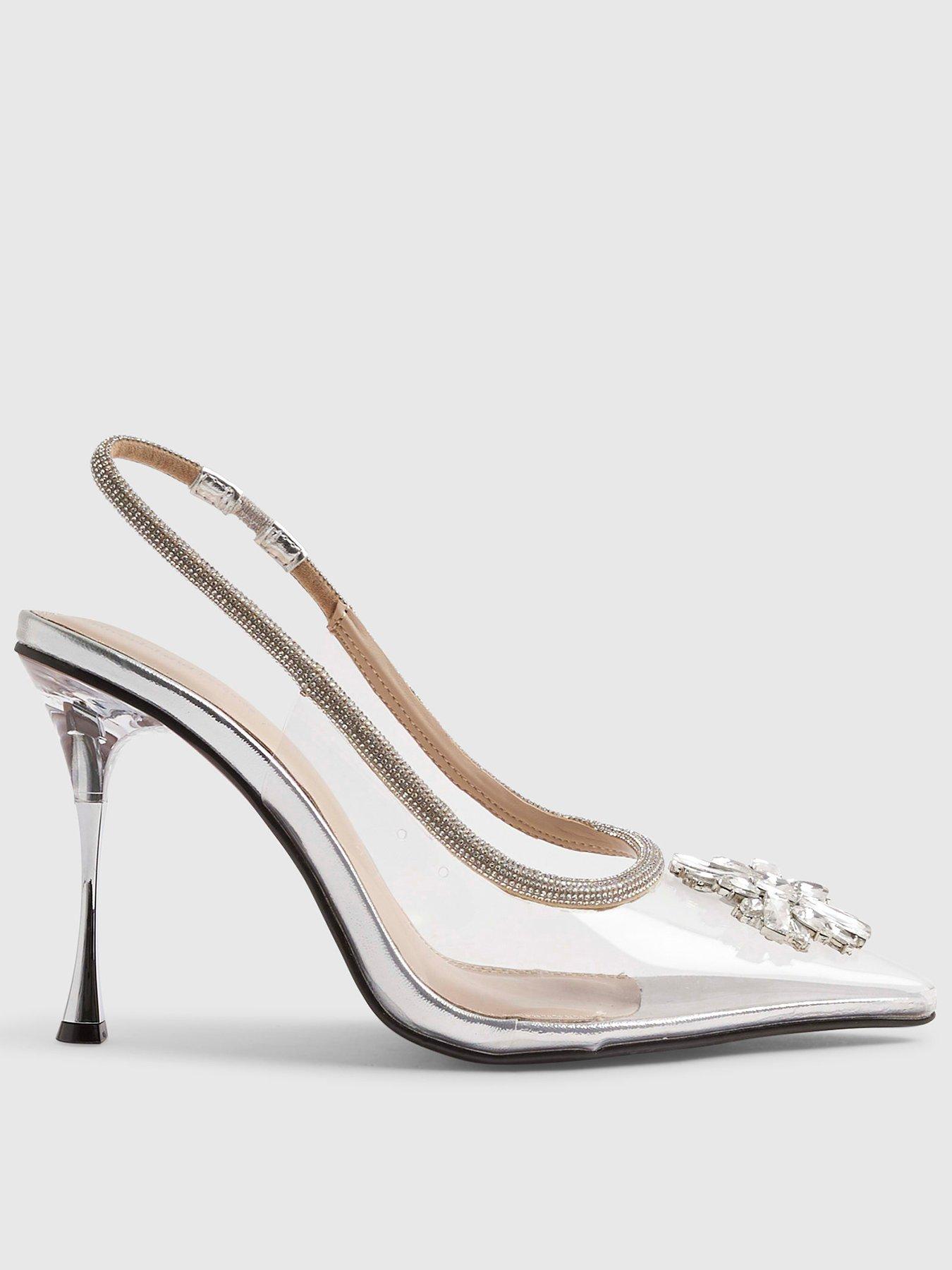 Image 1 of 4 of River Island Perspex Slingback Court Heels - Silver