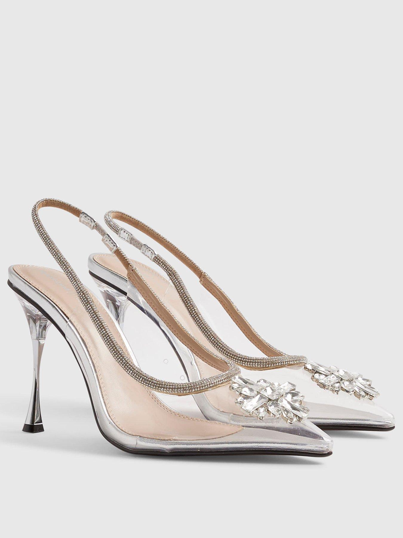 Image 2 of 4 of River Island Perspex Slingback Court Heels - Silver
