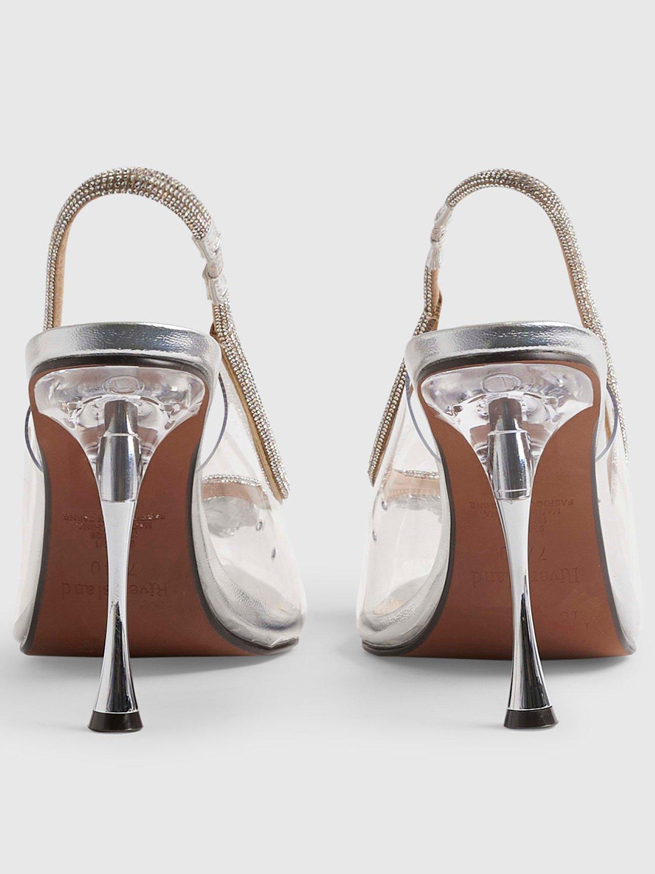 Image 3 of 4 of River Island Perspex Slingback Court Heels - Silver