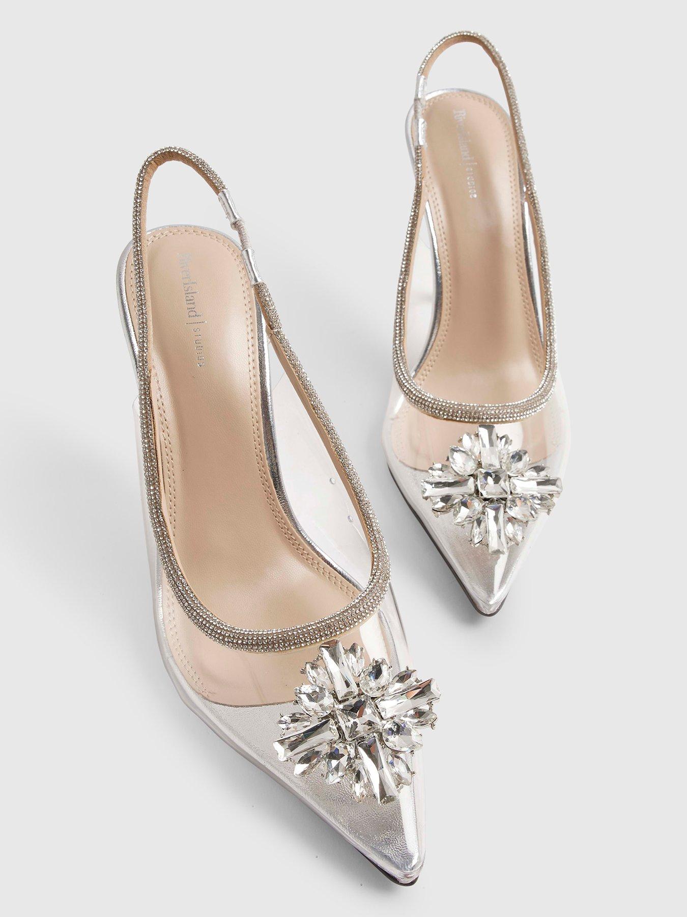 Image 4 of 4 of River Island Perspex Slingback Court Heels - Silver
