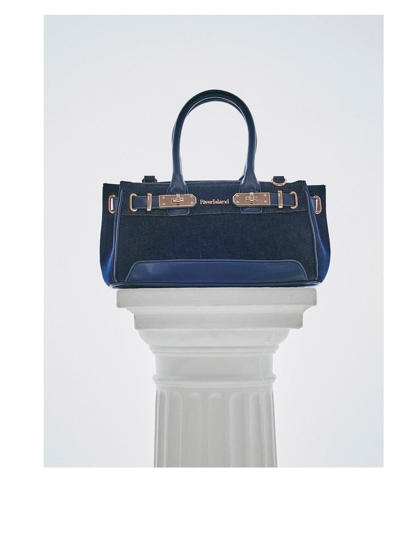 Image 2 of 2 of River Island Denim Lock Front Tote Bag - Blue