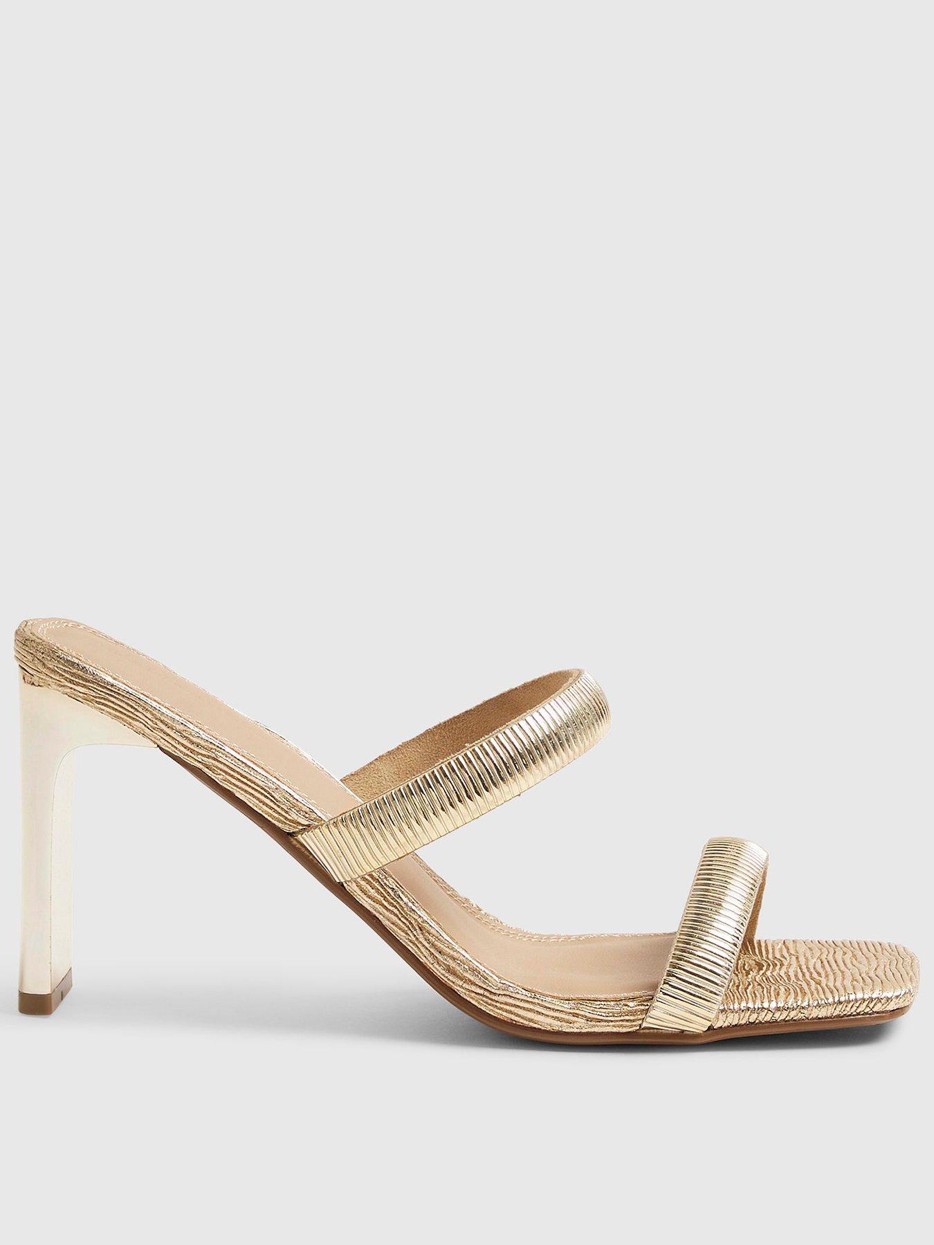Image 1 of 4 of River Island Double Band Heeled Sandals - Gold