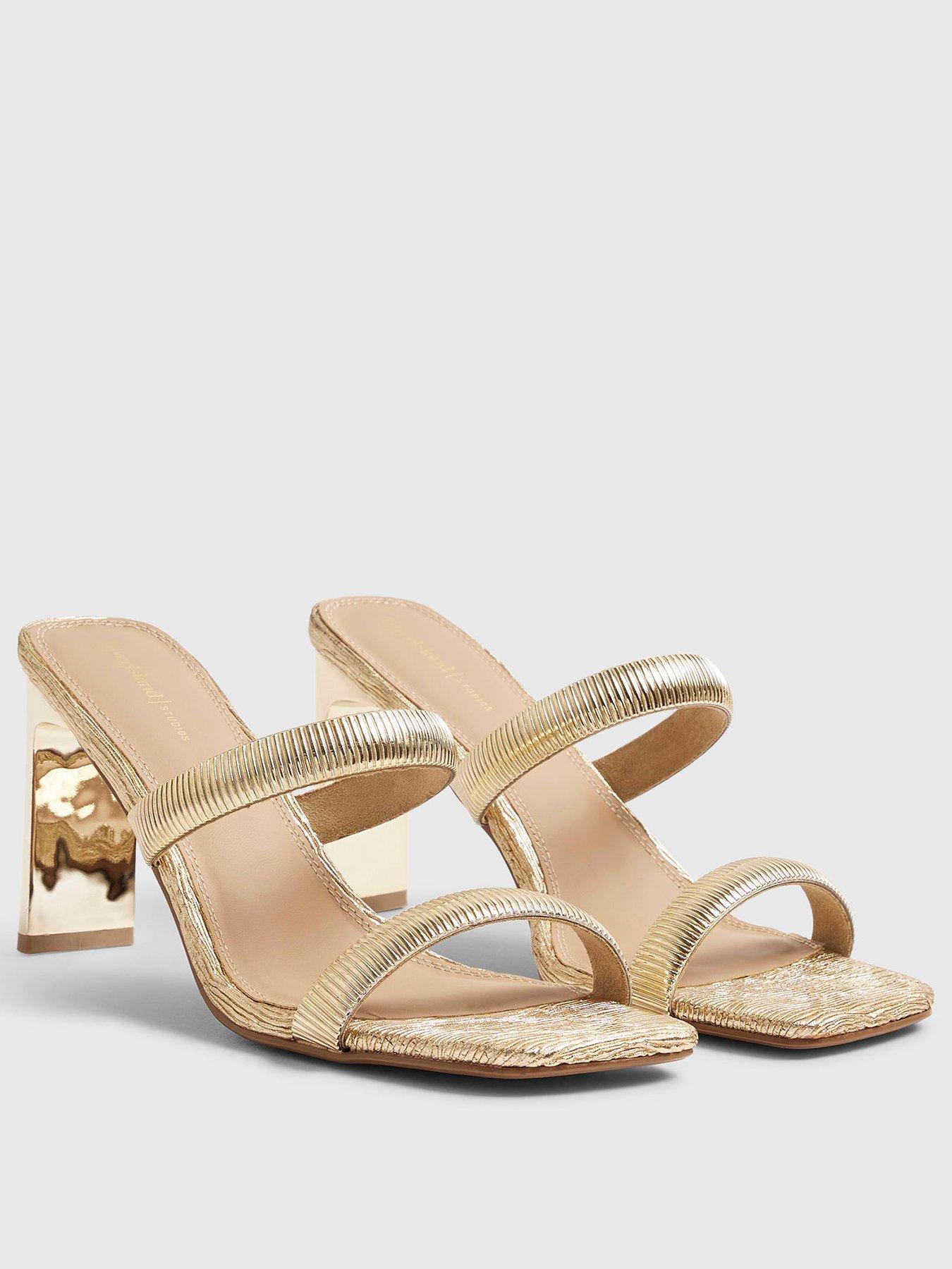 Image 2 of 4 of River Island Double Band Heeled Sandals - Gold