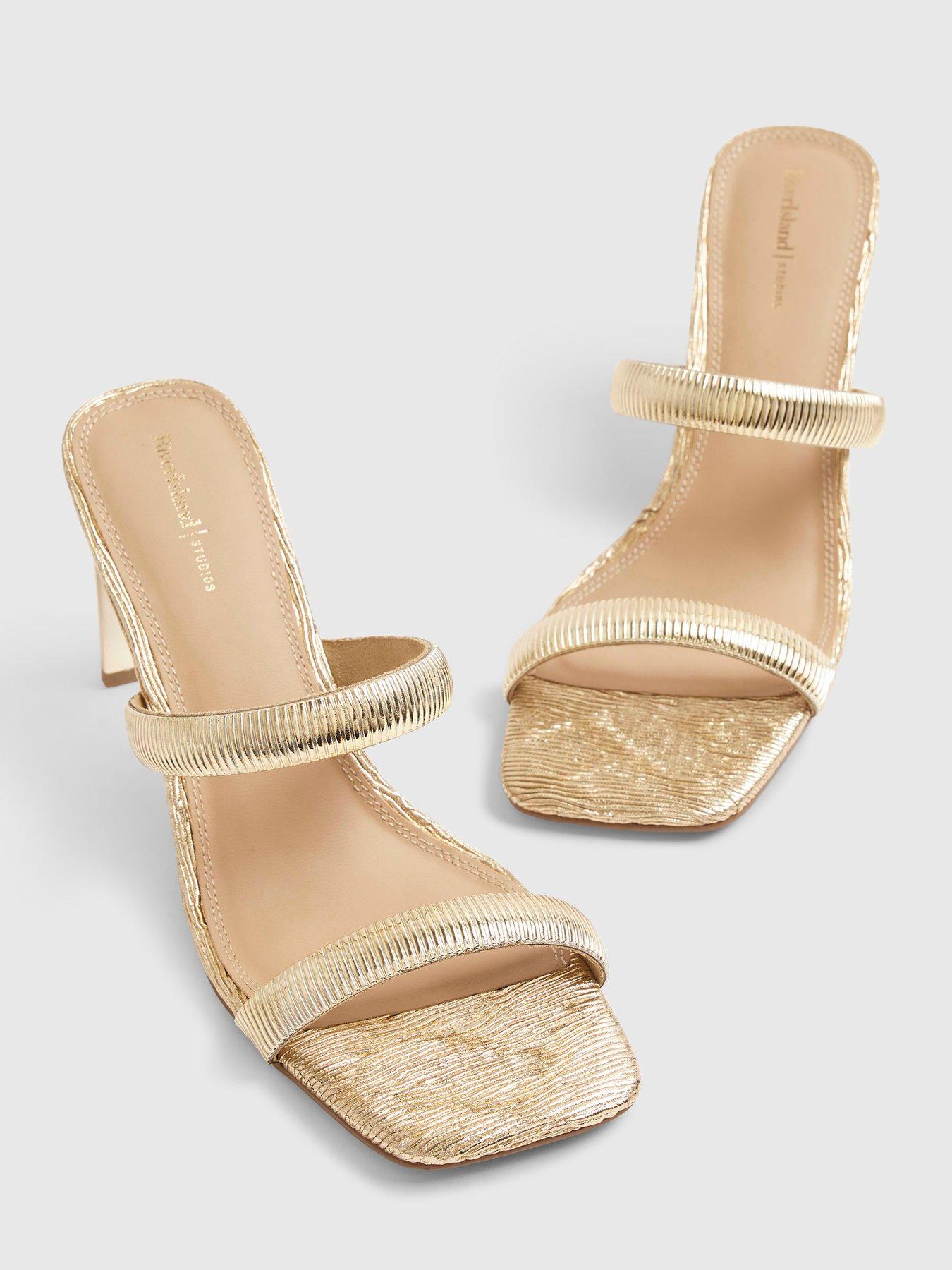 Image 4 of 4 of River Island Double Band Heeled Sandals - Gold