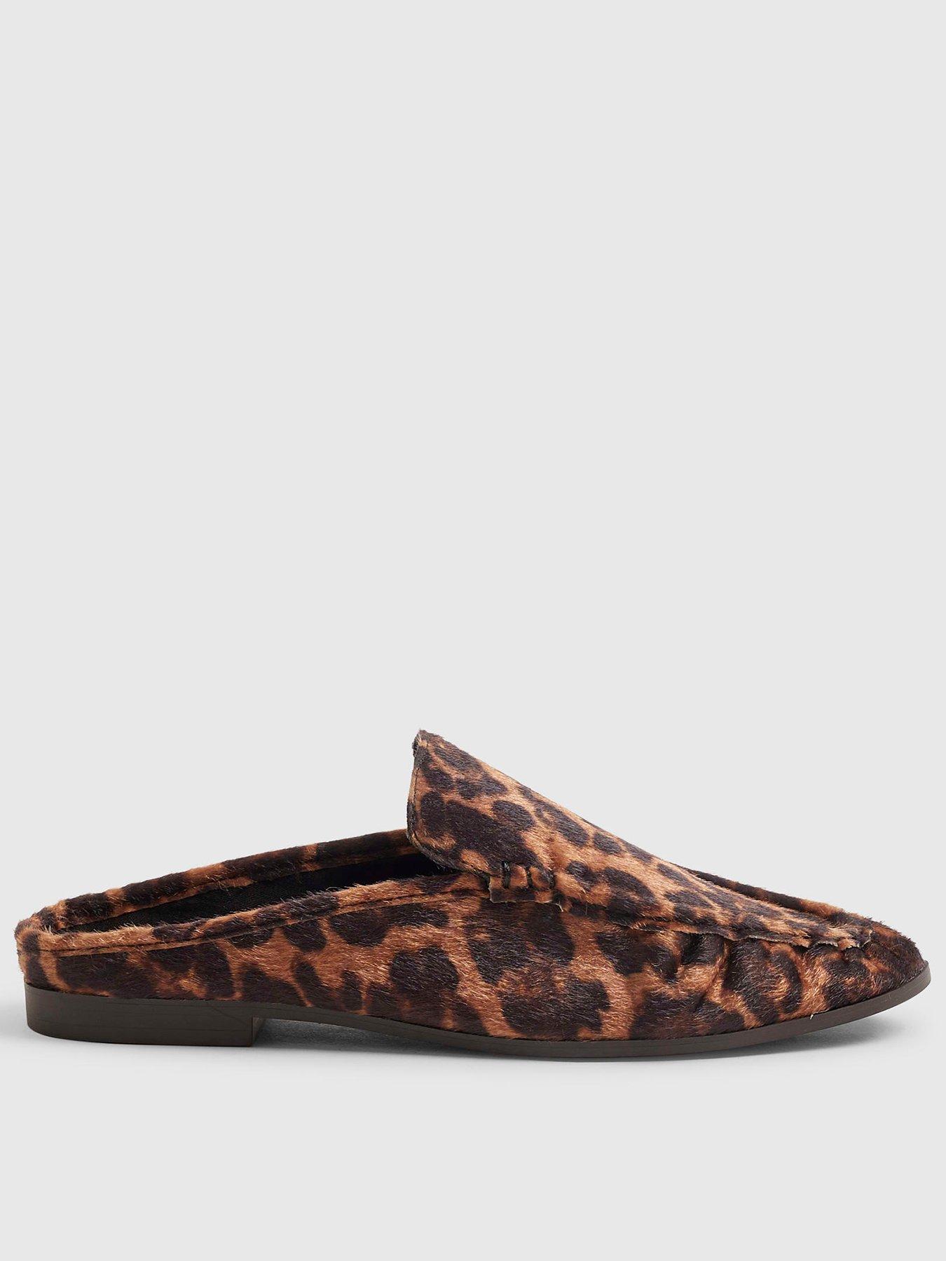 Image 1 of 4 of River Island Backless Ruched Loafers - Leopard Print