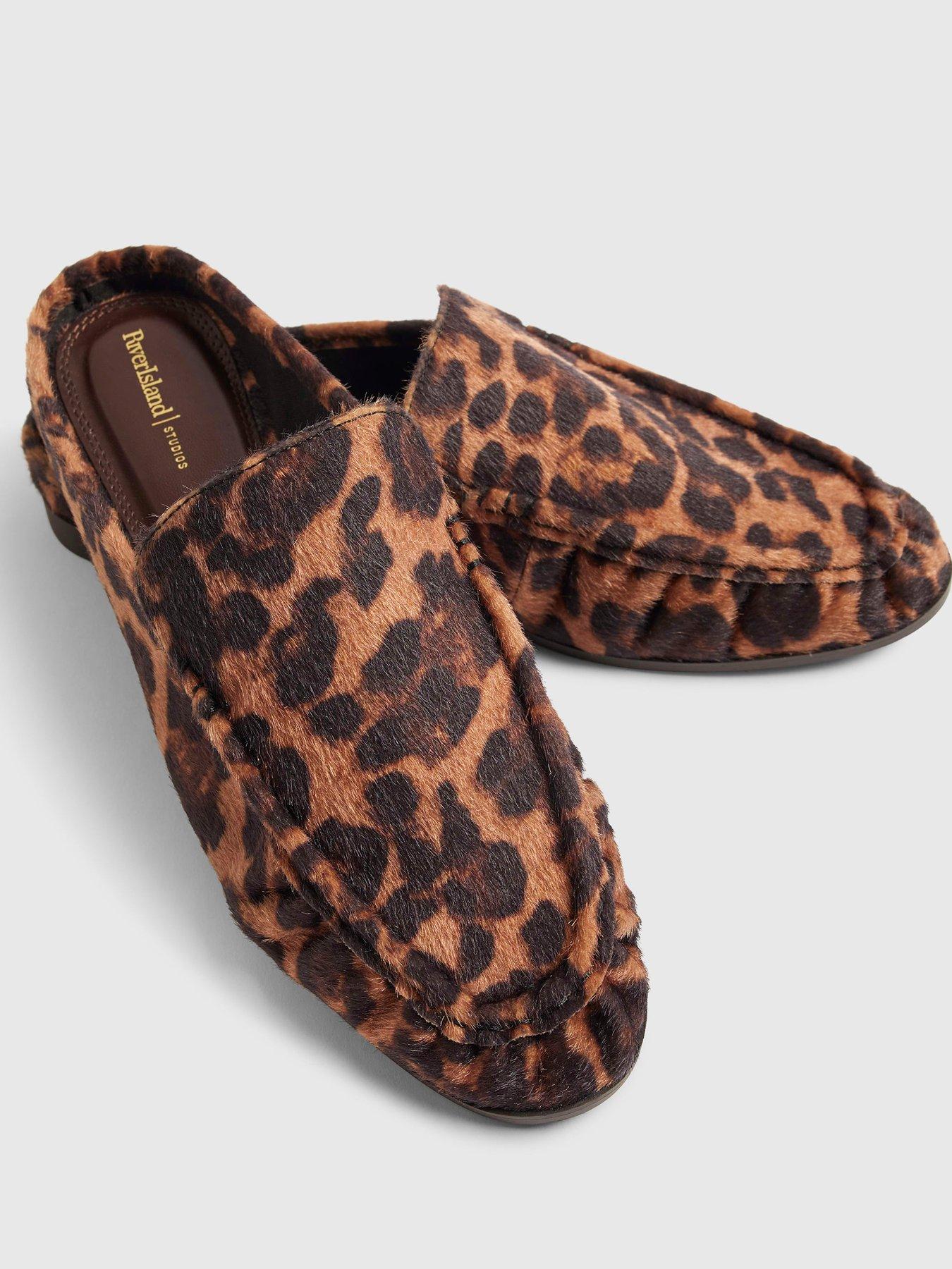 Image 4 of 4 of River Island Backless Ruched Loafers - Leopard Print