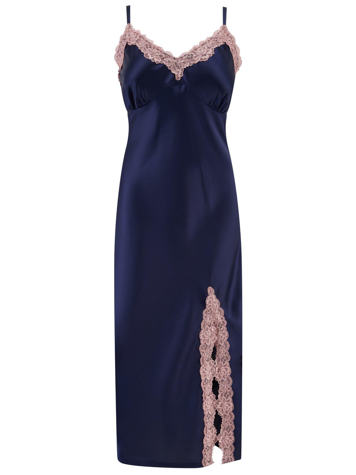 Image 3 of 4 of Pour Moi Dusk Satin and Lace Midi Chemise