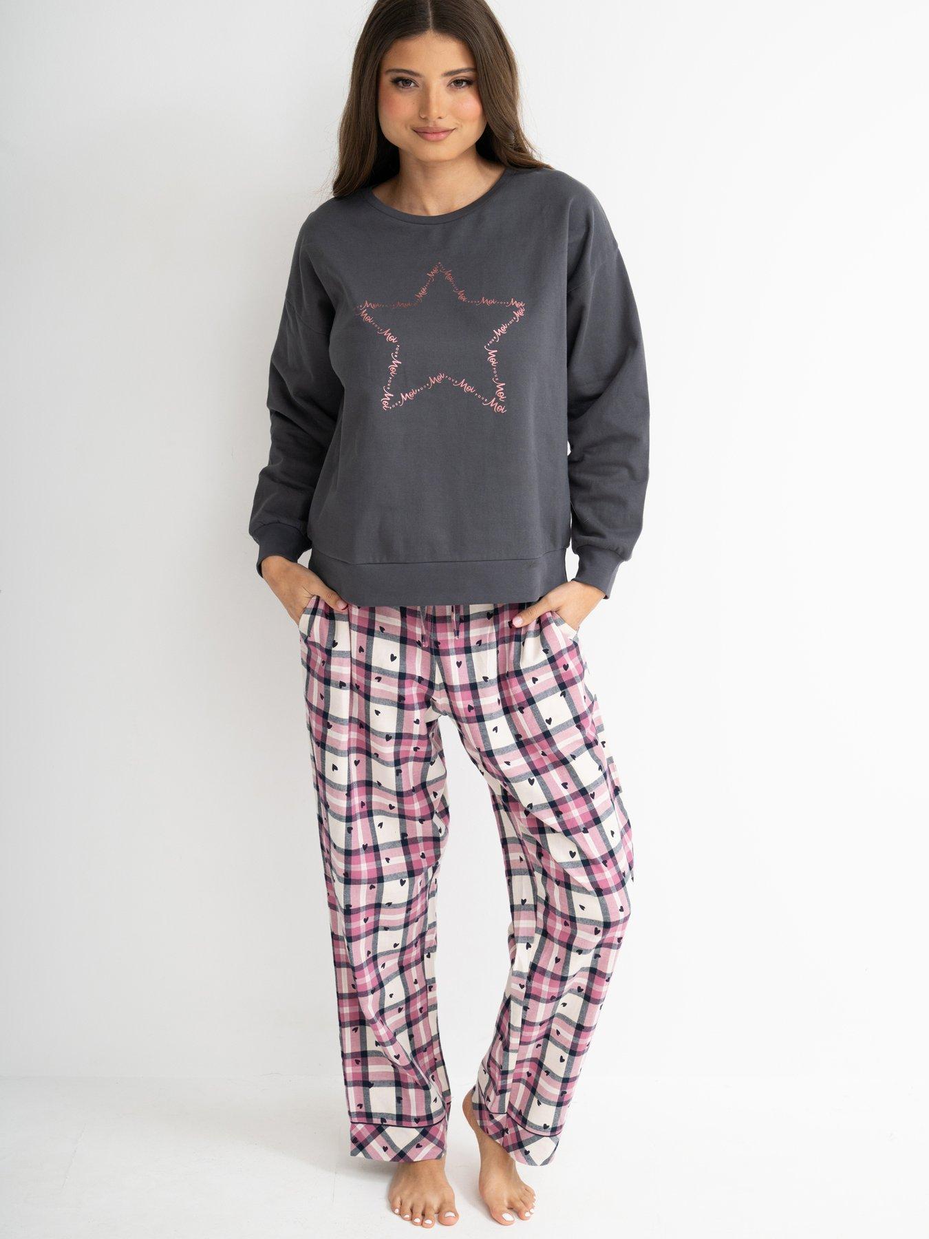 Pour Moi Pour Moi Logo Sweatshirt Cosy Check Pyjama Set