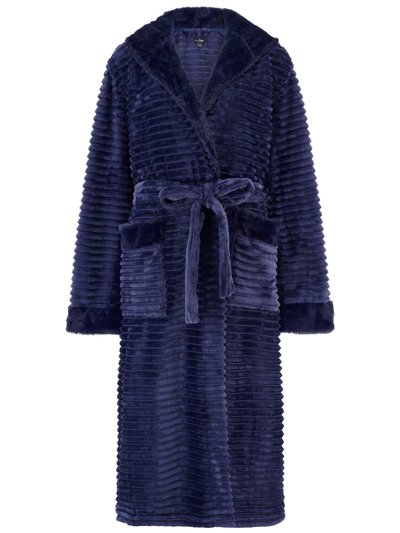 Image 3 of 4 of Pour Moi Cosy Ribbed Fleece Midi Hooded Dressing Gown